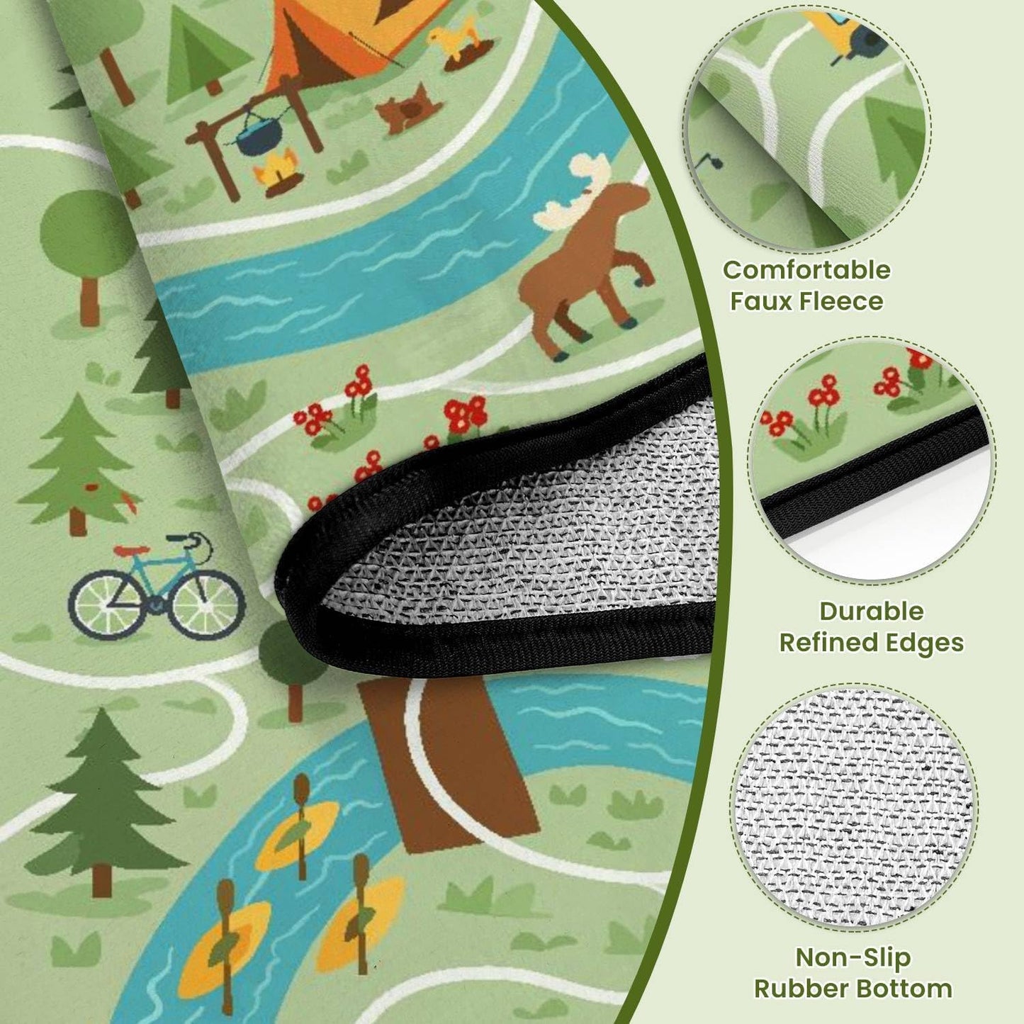 Camping map Summer Camp Nature Clip Art Infographic Elements Mountains Area Rug Outdoor Patio Rug Play Mat Modern Floor Carpet Non-Slip Home Decor Living Room Kids Bedroom Nursery, 3x5 ft