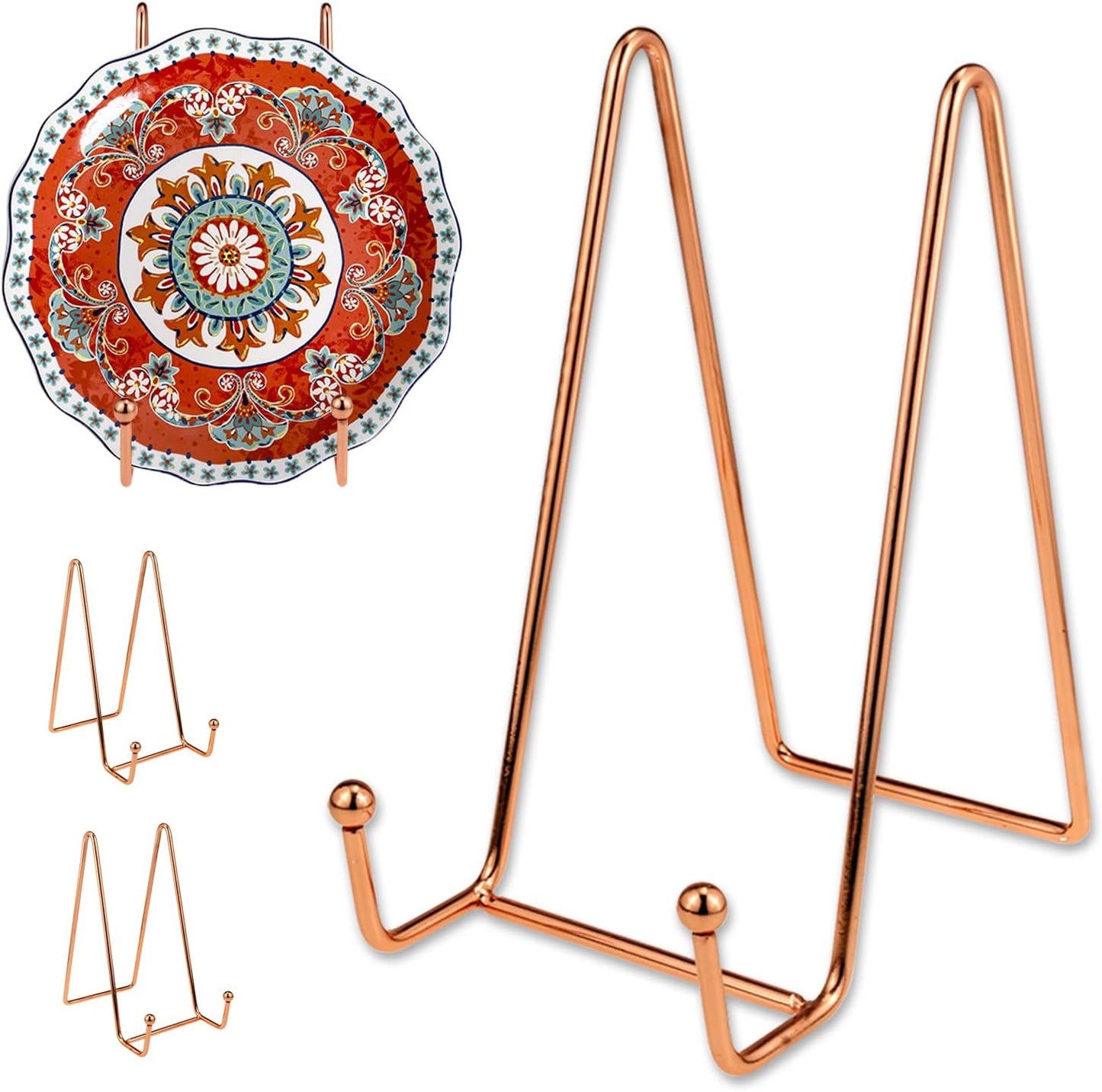 3 Pack Rose Gold Iron Cookbook Stand Plate Holder Display Stand for Display Pictures | Photo Frames | Book | Decorative Plates | Plaque - 6 Inch