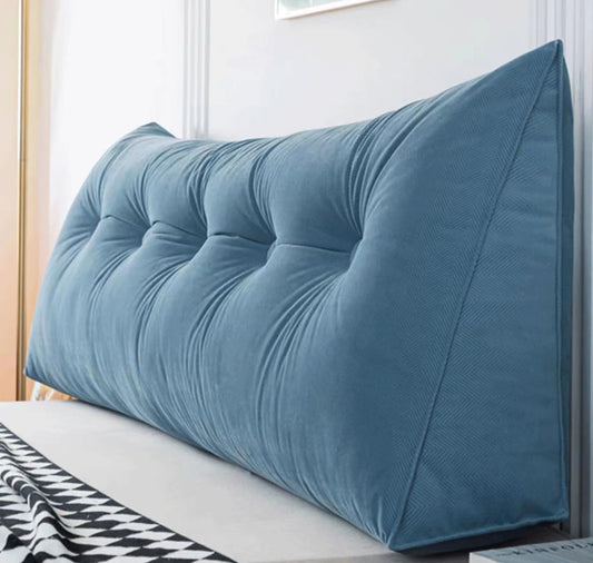 Wedge Triangular Headboard Bed Rest Reading Pillow Backrest Positioning Support Bolster Cushion with Removable Cover for Dorm Bed Use(Size:120x50x20cm,Color:Blue)