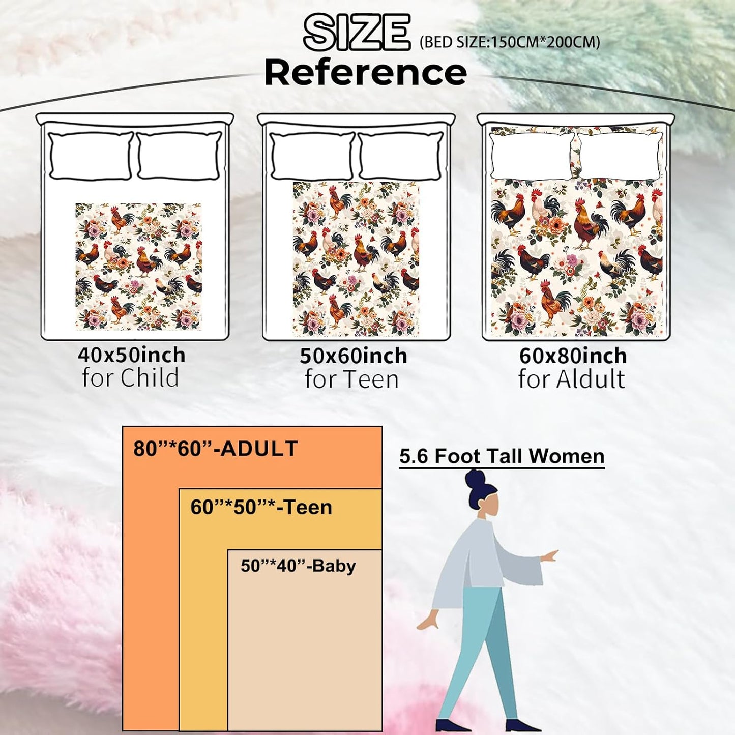 Cute Rooster Blanket Gifts for Kids Adult Girls,Chicken and Flower Retro Flannel Throw Blankets,Soft Comfy Lightweight for Farmhouse Home Couch Bed Sofa Decor,Rustic Lovers 60x50in