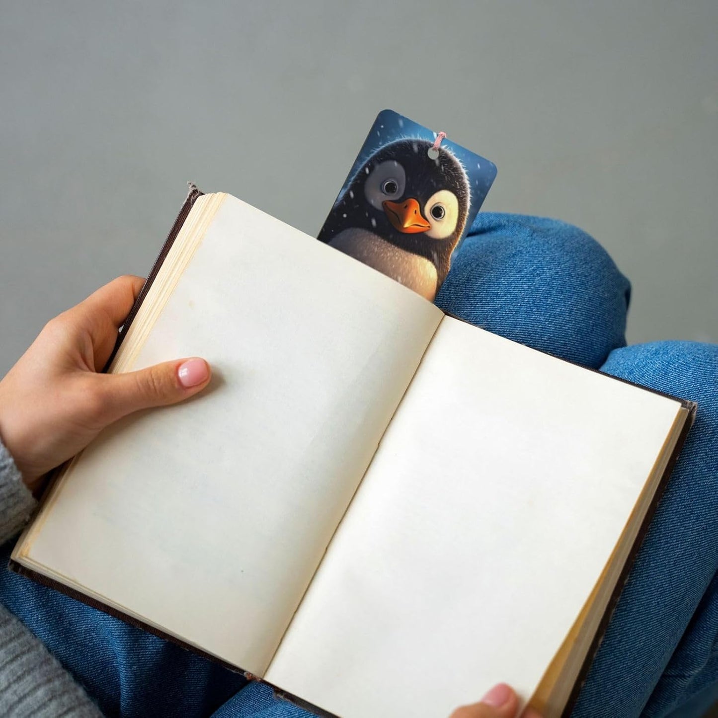 Penguin in The Snow Bookmarks Gifts for Women Men, Wooden Bookmarks for Book Lovers, Vintage Book Marks Ornaments with Tassel, Unique Personalized Reading Page Markers Pink