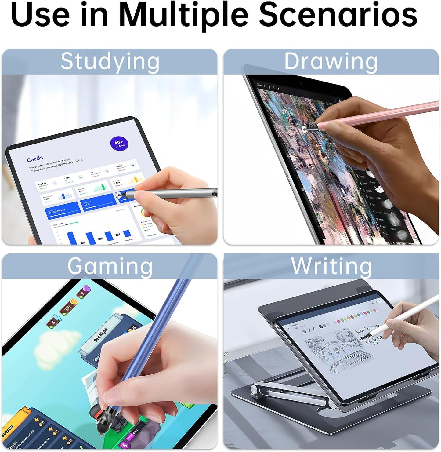 Bopomofo Stylus (5 Pcs), 2-in-1 Stylus Pen for Touch Screen, High Precision and Sensitivity, Suitable for iPhone/ipad/Android Tablets, Compatible with Touch Screens (Black/White/Blue/Rose Gold/Silver)