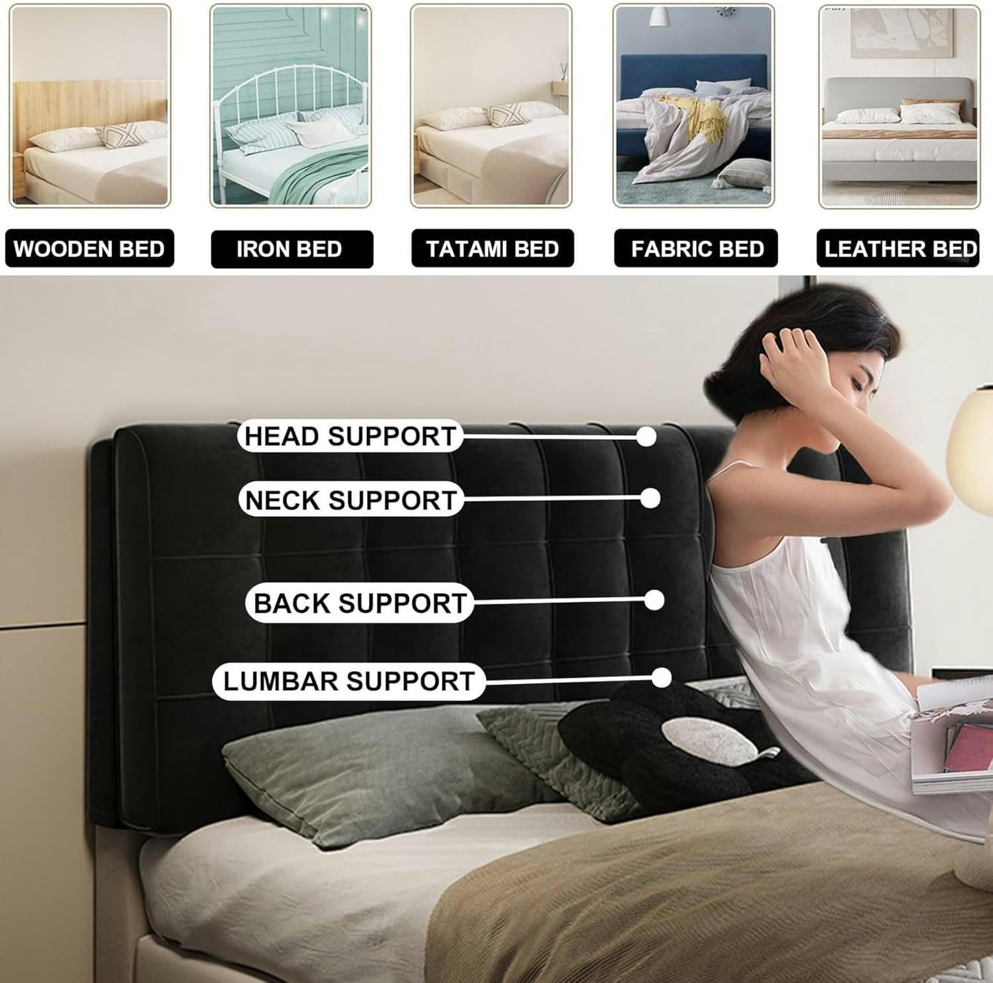 AMNOOL Tufted Button Headboard Large Bolster Bedside Support Cushion for Pregnancy,Wall Pillowboard Headboard Upholstered Bedroom Backrest Fleece Cover-1-