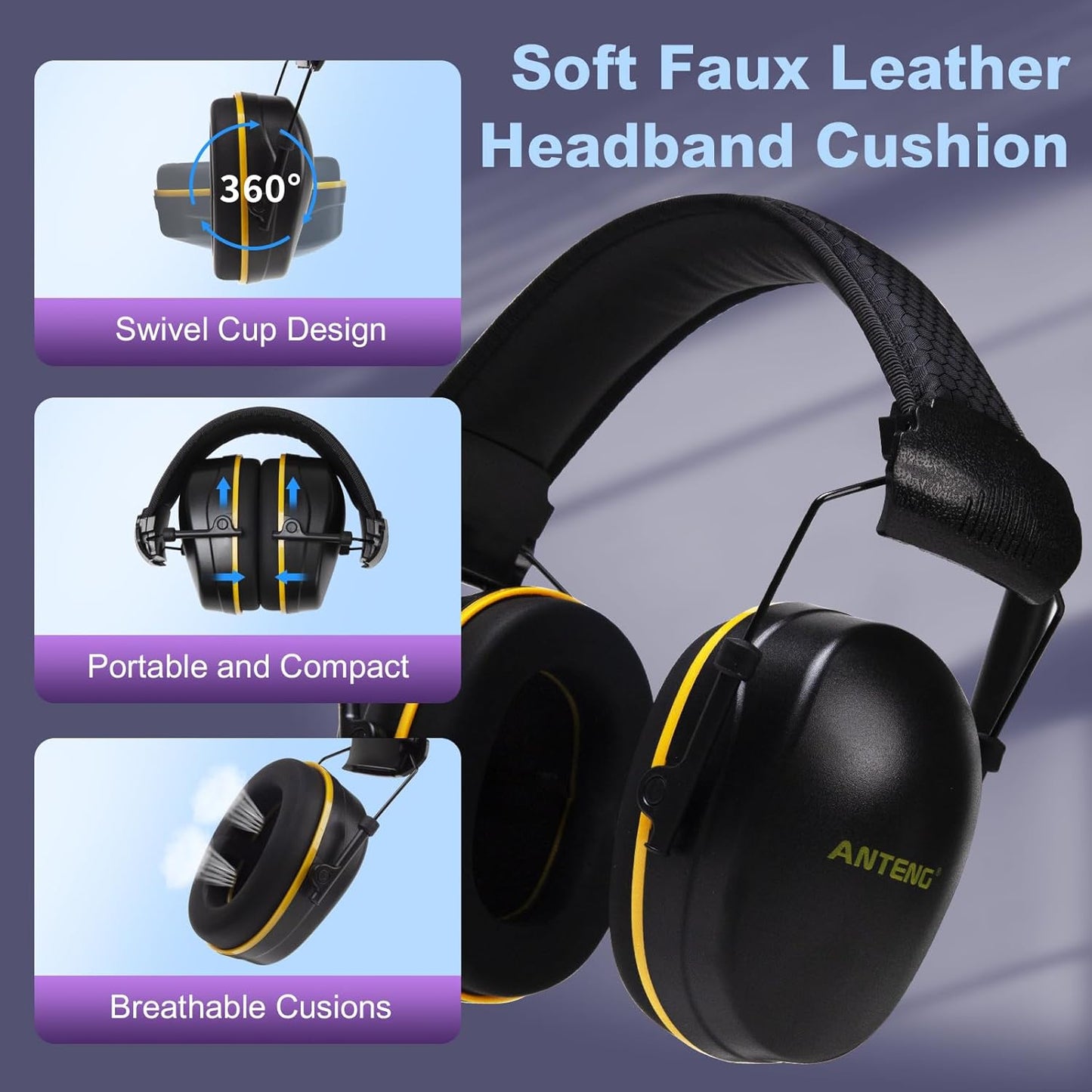 29dB Ear Muffs for Noise Reduction, Retractable Hearing Protection for Shooters, Foldable Noise Cancelling Headphones Kids, Sound Proof Headphones for Adults, for Shooting, Construction, Mowing