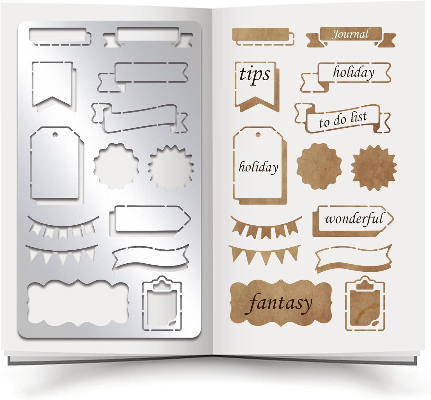 INFUNLY Metal Journal Stencils Banners Metal Stencils Bookmark Label Stencil Reusable Planner Metal Template for Journaling Diary Wood Carving Drawings Woodburning Engraving Scrapbooking
