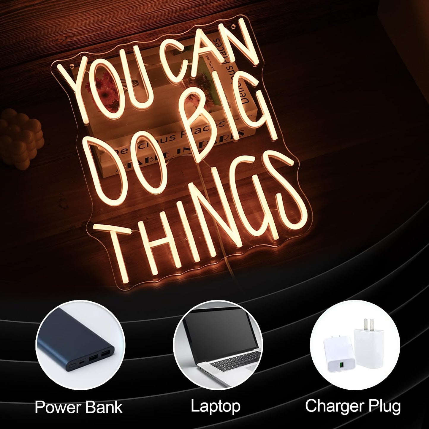 You Can Do Big Things Neon Sign Dimmable Warm White Neon Light for Wall Decor Powered by USB Positive Words Led Light Up Sign for School Classroom Bedroom Competition Occasion