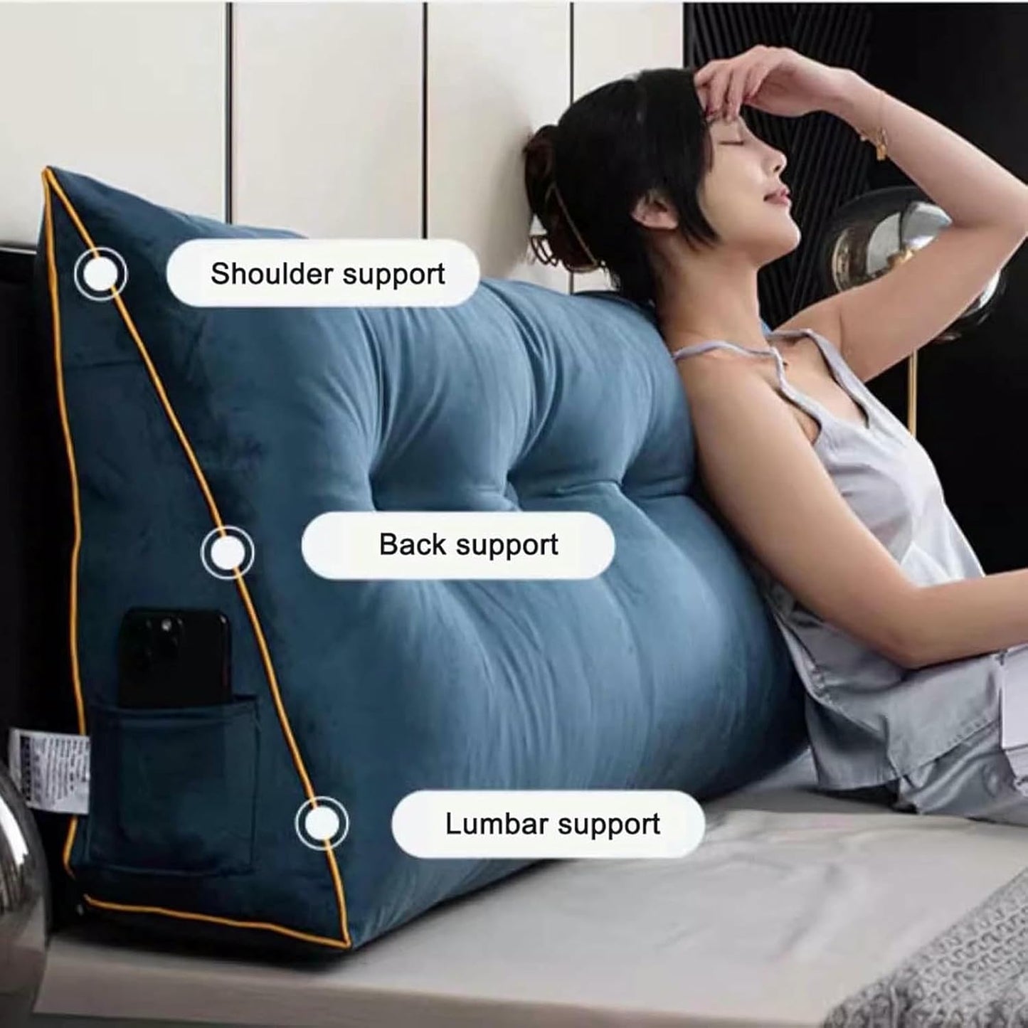 Headboard Reading Wedge Pillow, Bolster Triangular Headboard Wedge Backrest, Breathable Stretch, for Hotels, Sofa Beds, Tatami, Sofas, Rocking Chairs
