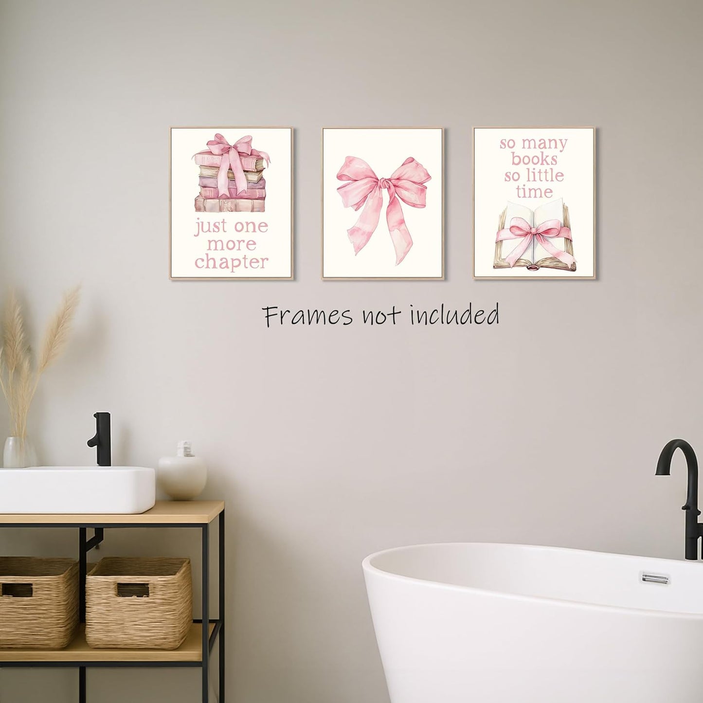 Aychlithic Coquette Bow Reading Wall Art Decor Posters - Pink Bow Preppy Room Decor for Bookish Book Lovers, Just One More Chapter Book Club Poster Prints for Bedroom Dorm Unframed 8x10 Inch, Set of 3