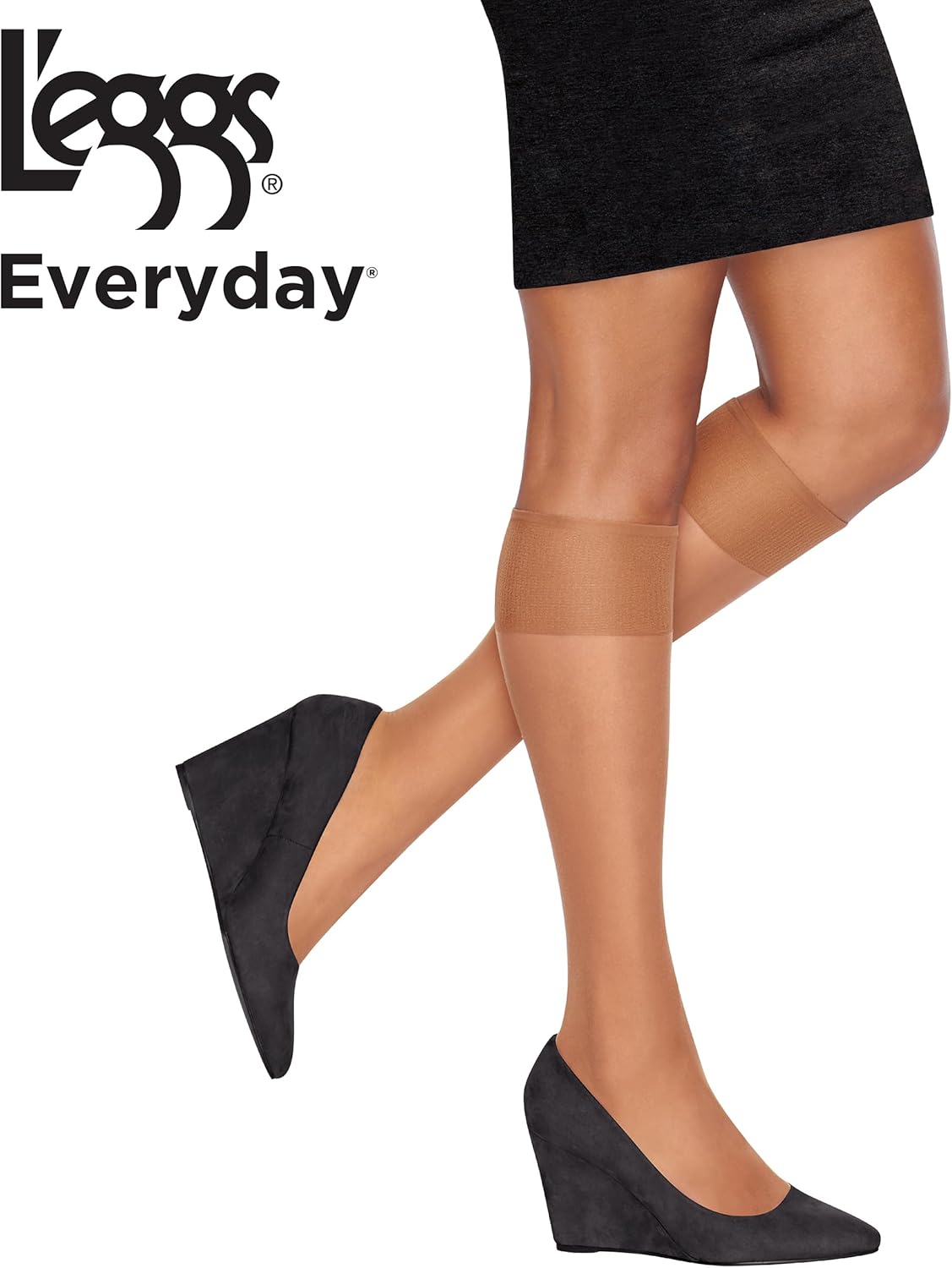 L'eggs Everyday Women's Knee High Stockings, Reinforced Toe, 100% Nylon, One Size