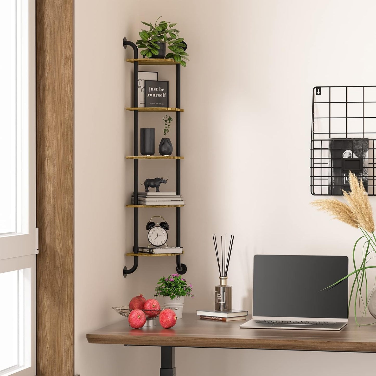 Corner Shelf Wall Mount 5-Tier, Wall Decor for Home Living Room Bedroom, Wall Corner Shelves Bookshelf, Rustic Industrial Pipe Shelves Thanksgiving Day, Brown
