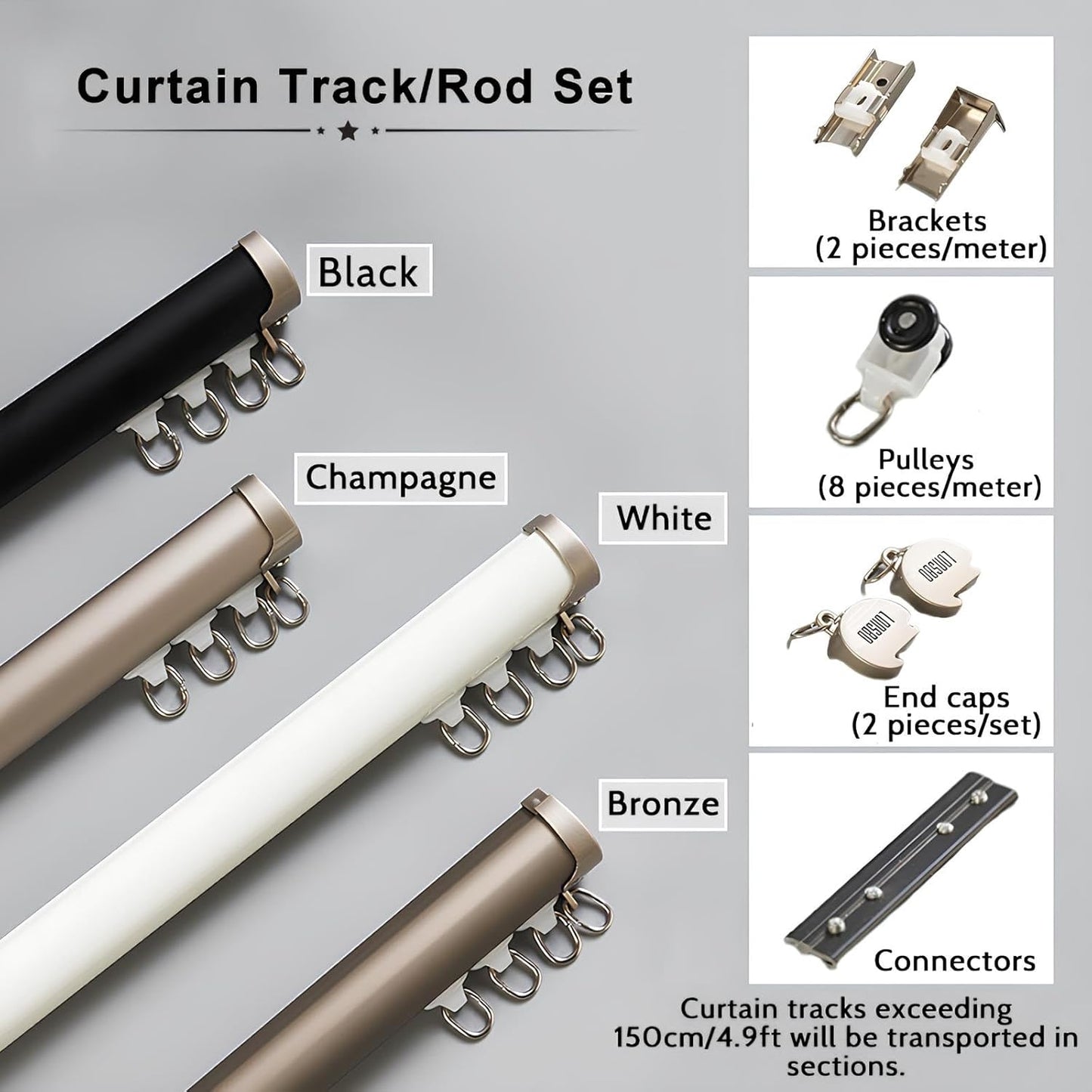 Customizable Heavy Duty Window Curtain Rods 2-19.7 FT, Durable Round Curtain Poles for Room Divider, Living Room & Bedroom (Bronze, 13.12ft/4x3.28ft)