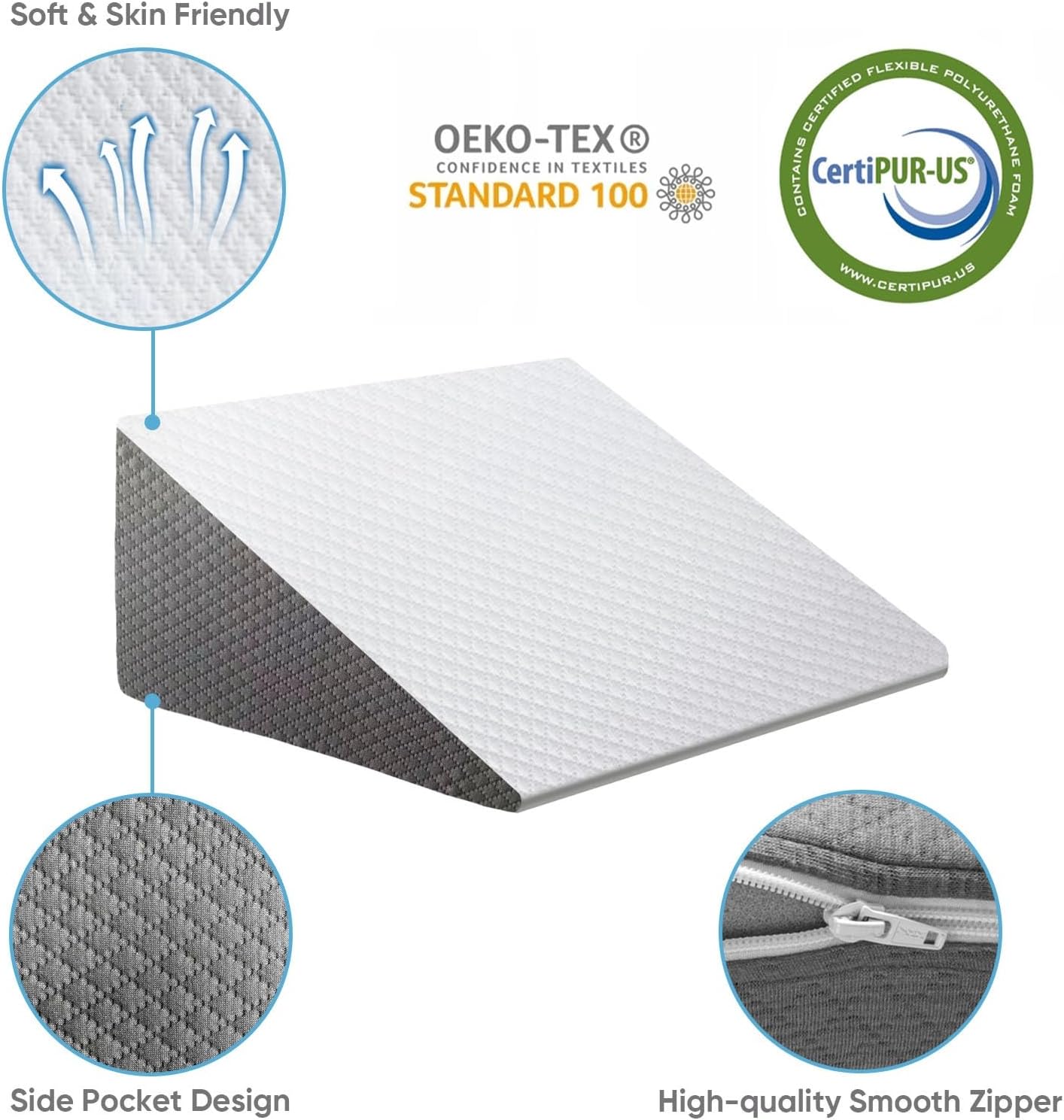 Wedge Pillow for Sleep Apnea, Bed Wedge Pillow for Headboard, Headboard Triangle Pillow Wedge for Acid Reflux, After Surgery, Snoring, Cooling Memory Foam Top, Removable Cover, 24x24x12Inch