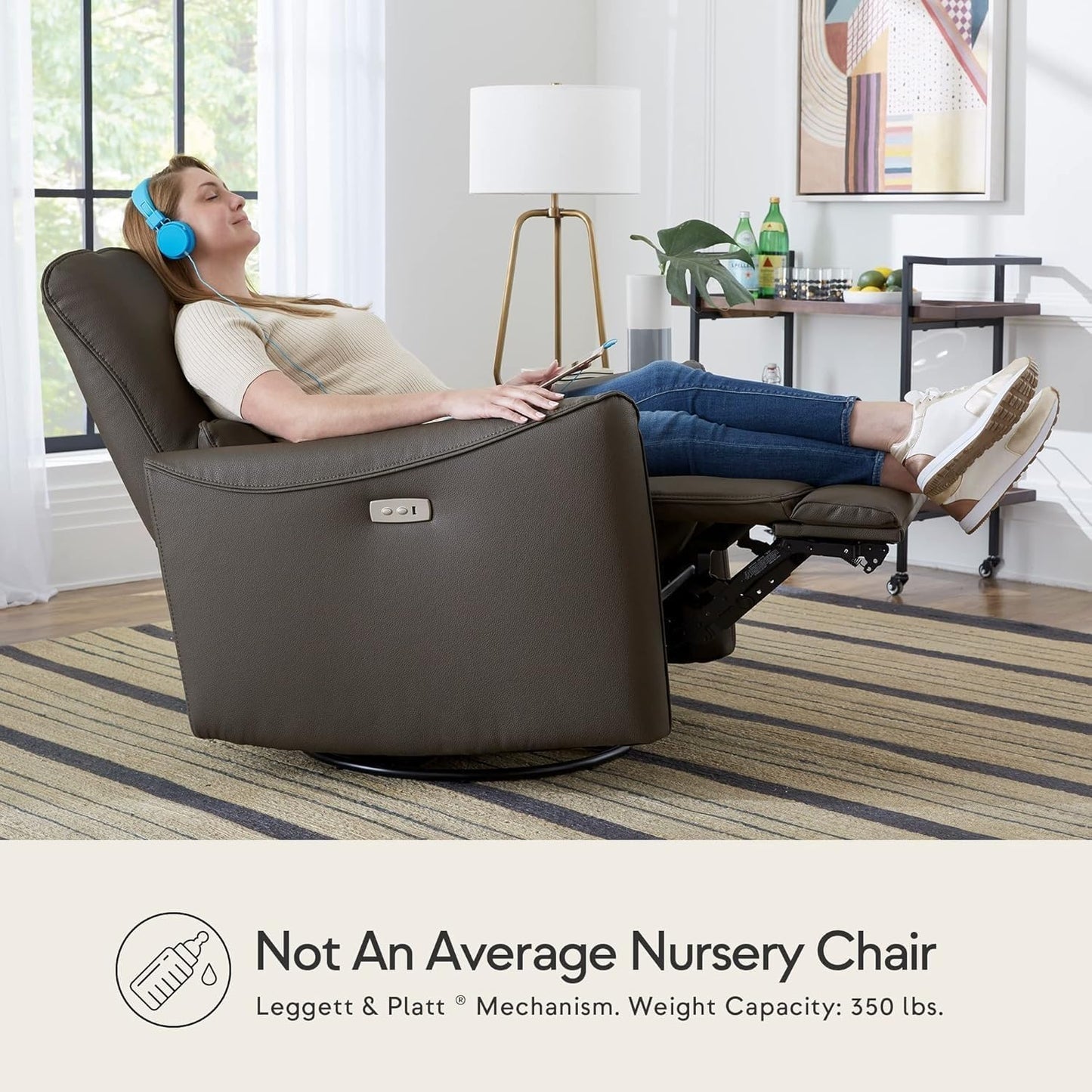 Power Swivel Glider Recliner Chair, Upholstered Leather Electric Reclining Sofa with Lumbar Support & USB Port, Modern Nursery Glider for Living Room & Bedroom, Grey