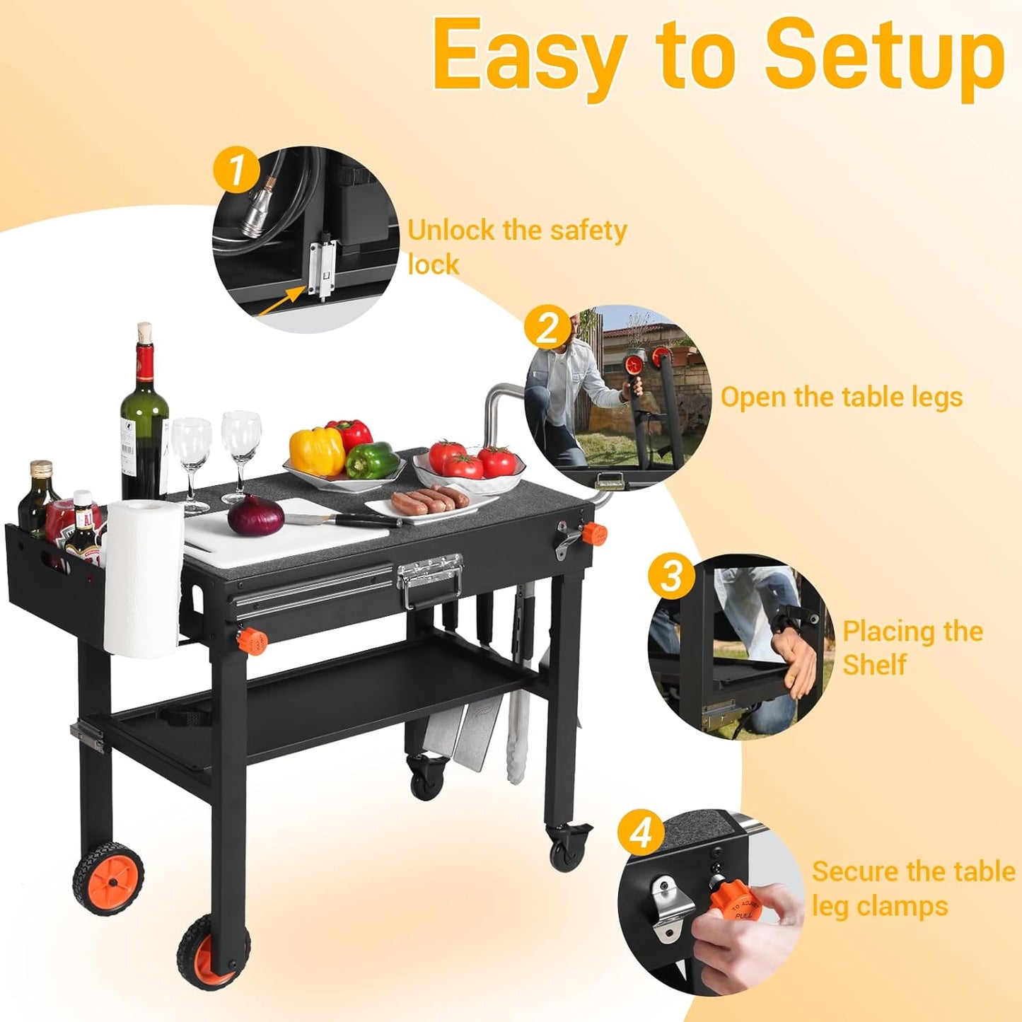 Foldable Heavy-Duty Grill Cart, Outdoor Grill Table Compatible with Blackstone 17/22” Griddles.Designed for Outdoor and BBQ Enthusiasts, Easy to Move, Ideal for Camping, Tailgating and Backyard Party