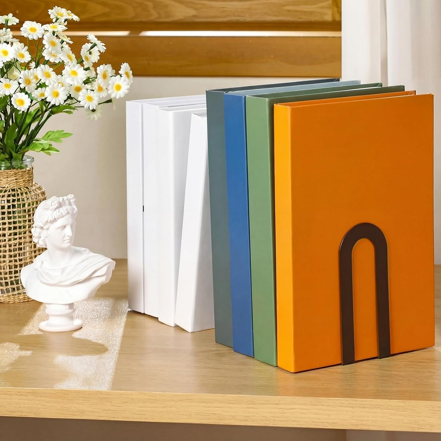 Chunful 6 Pcs Modern Metal Book Ends for Shelves Decorative Small Bookends Book Shelf Organizer Minimalist Design Stopper to Hold Books for Home Office (Bronze,5.5 * 3.75 * 2.25inch)