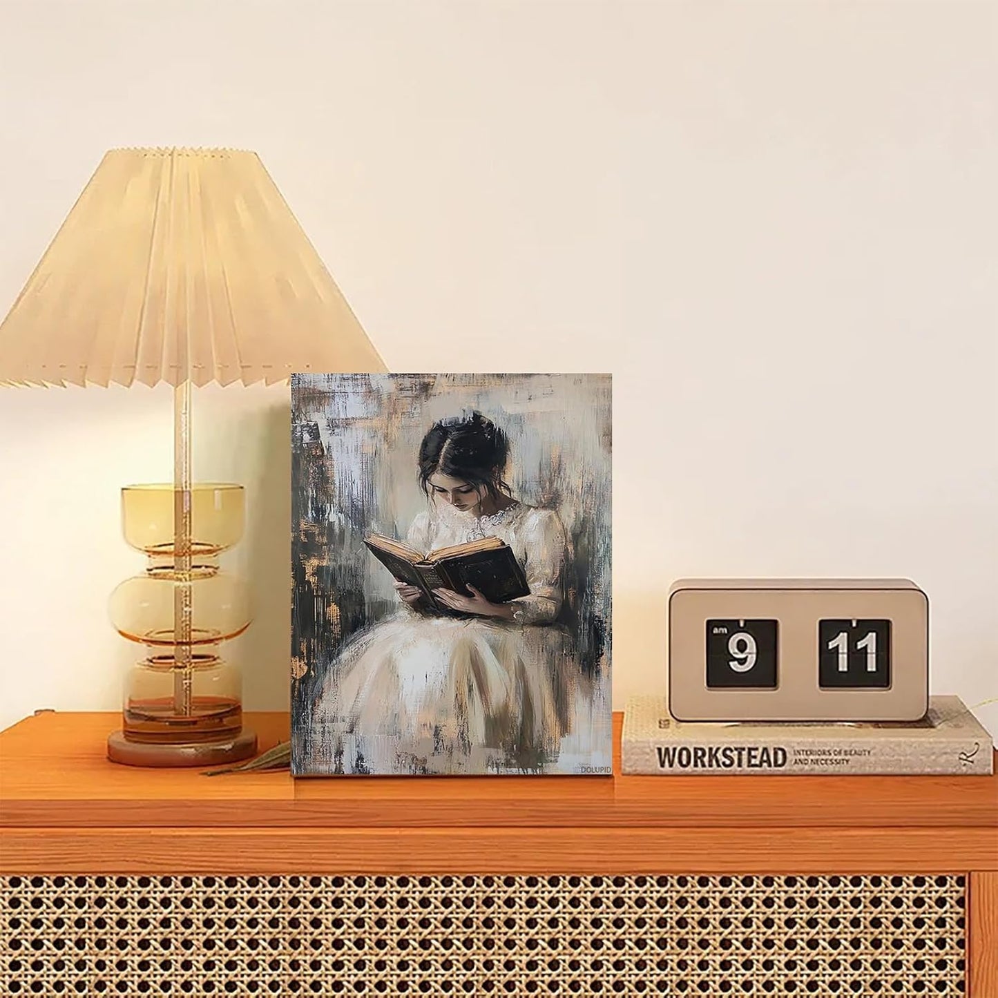 Vintage Bookish Woman Printable Wall Art Light Academia Women, Victorian Aesthetic Neutral Decor for Bathroom, Bedroom, Living Room 8x10inch, Wrapped Framed