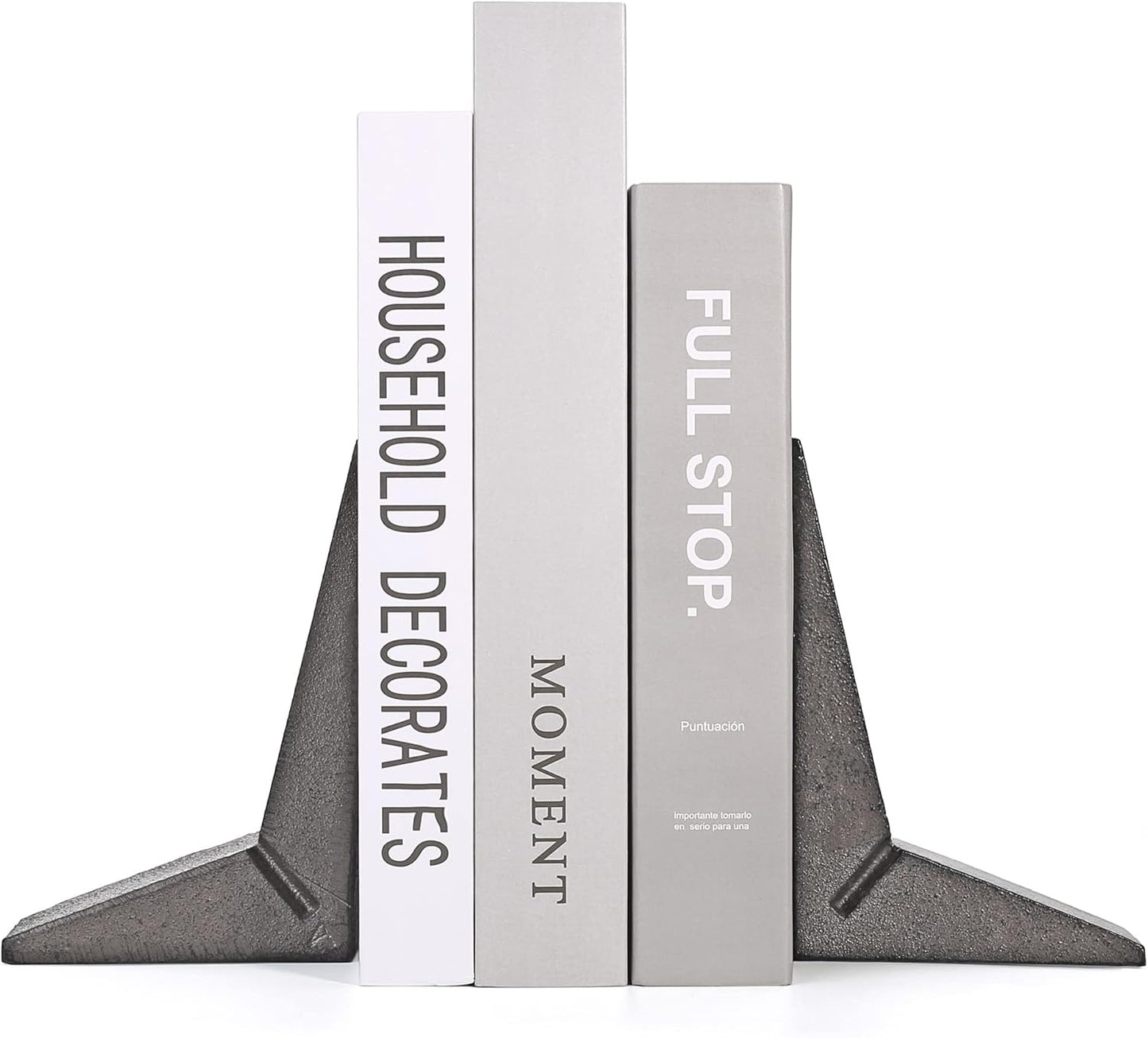 Ambipolar Cast Iron Bookends, Sharp Triangle Theme, Black Decorative Bookends for Home Decor, Office Desk, Bookshelves, Bookends for Heavy Books