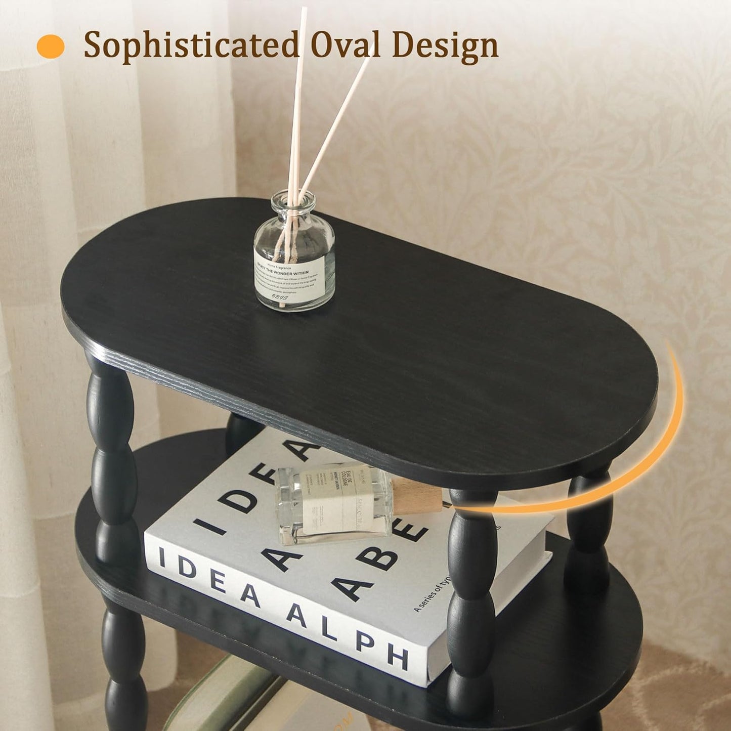 MaxSmeo Small Narrow Side Table, 3-Tier Narrow End Table with Storage, Skinny Side Table Nightstand for Small Space, Bedrooms, Living Room (Black)