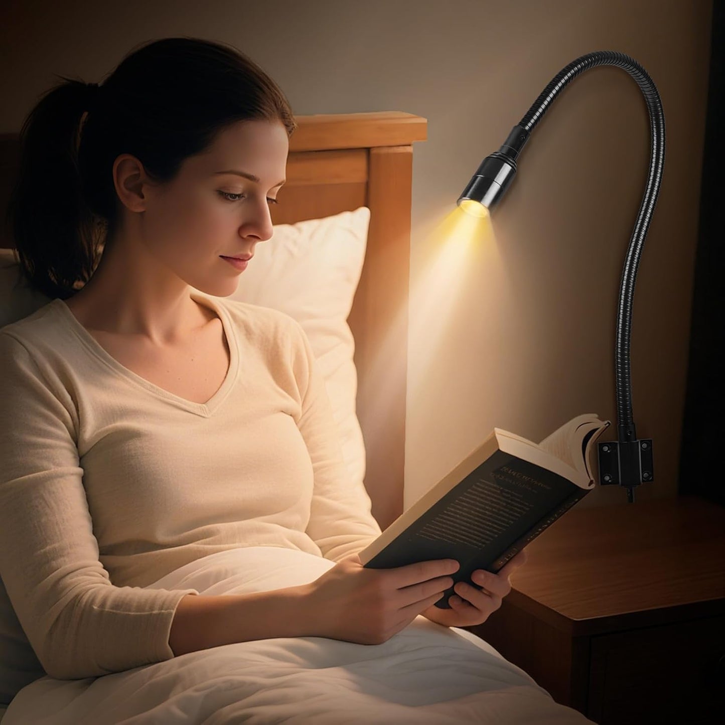 Reading LED Light for Bedside Bedroom Wall Mount Adjustable Gooseneck Black