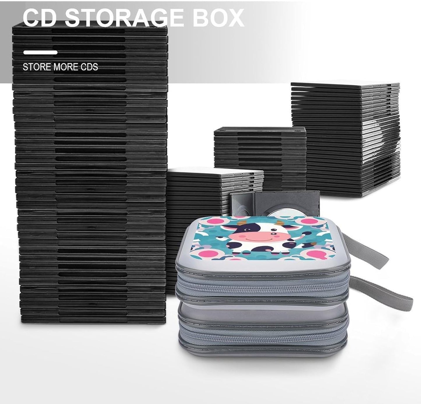 Cute Cow Polka Dot CD Case Portable Zipper CD Case 40 Capacity Hard Plastic DVD Cases Holder Large Storage Disc Wallet Bag for Car Home Travel DVD Collection Bag