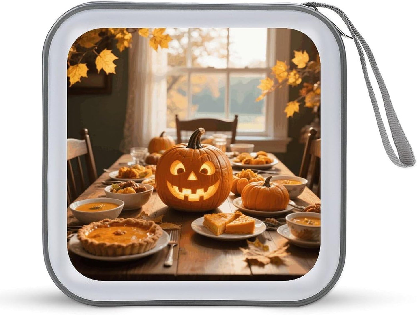 Fall Thanksgiving Pumpkin Leaf CD Case Portable Zipper CD Case 40 Capacity Hard Plastic DVD Cases Holder Large Storage Disc Wallet Bag for Car Home Travel DVD Collection Bag