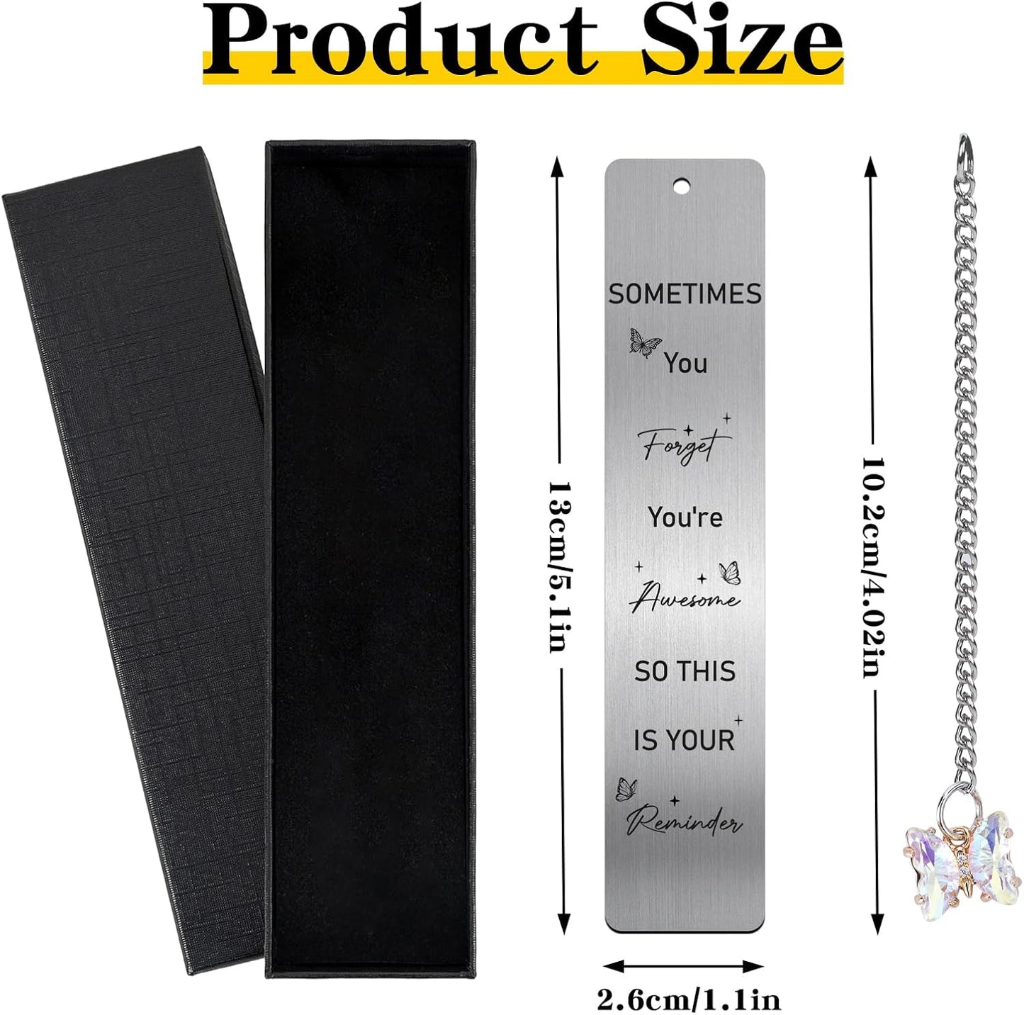 Butterfly Inspirational Metal Bookmark - Sometimes You Forget You're Awesome So This is Your Reminder Book Marks for Reading Women Christmas Thanksgiving Bookmark Friends Birthday Gifts