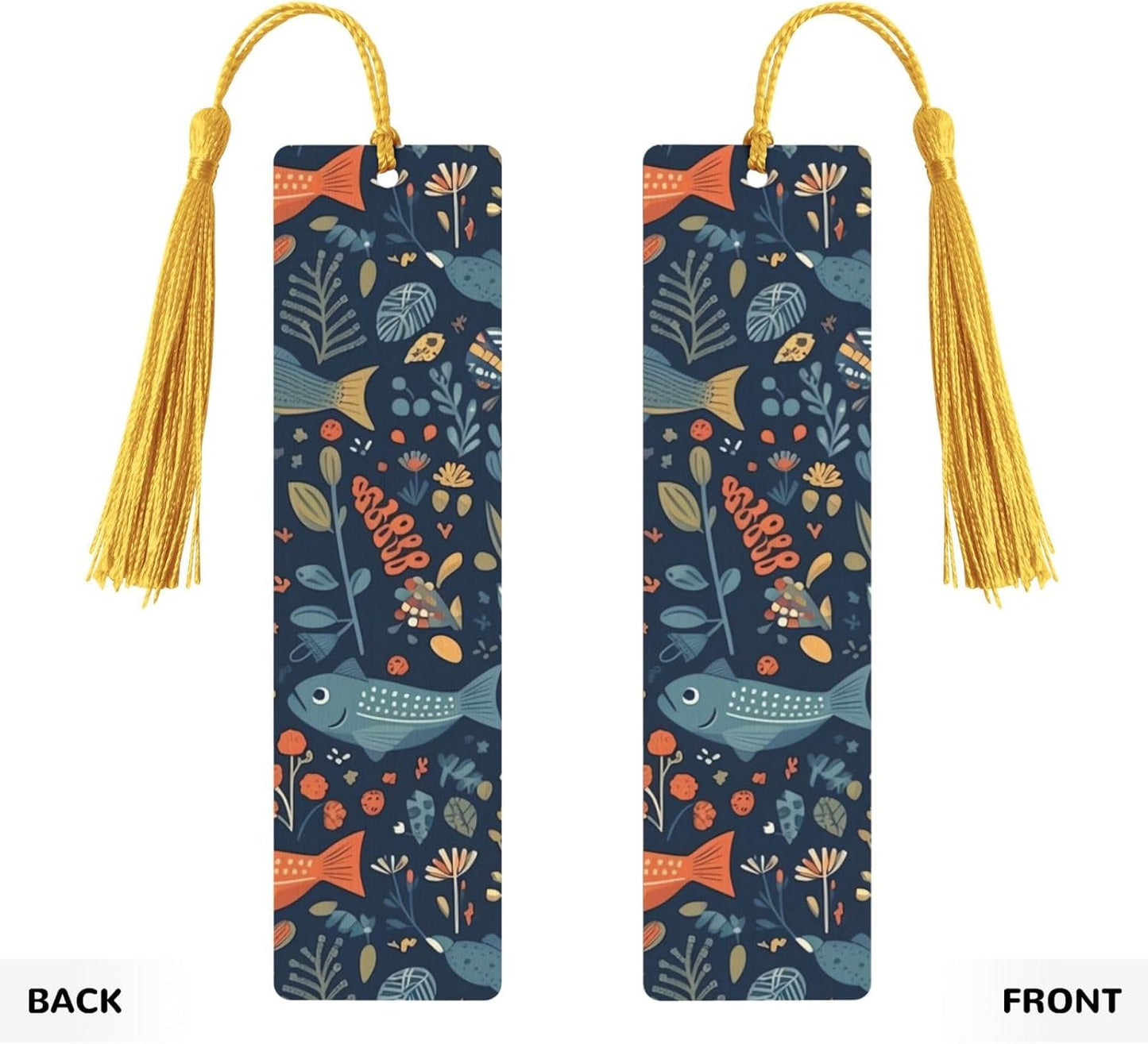 Small Fish and Plants Bookmarks Gifts for Women Men, Wooden Bookmarks for Book Lovers, Vintage Book Marks Ornaments with Tassel, Unique Personalized Reading Page Markers Gold