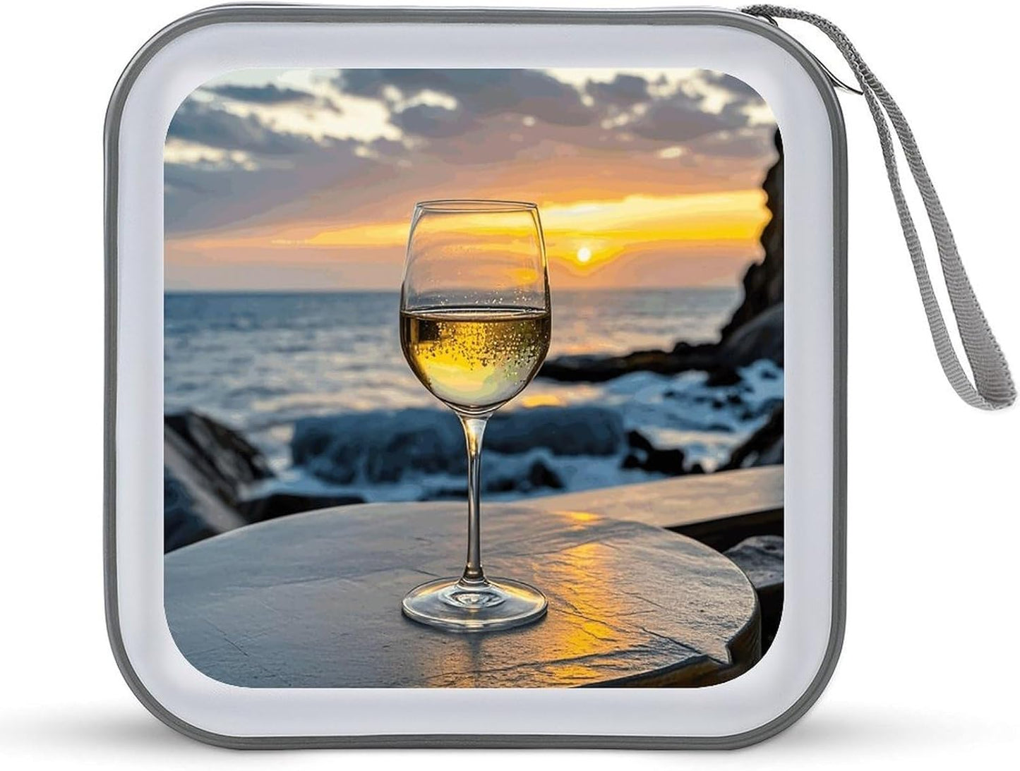 Sunset Wine Glass CD Case Portable Zipper CD Case 40 Capacity Hard Plastic DVD Cases Holder Large Storage Disc Wallet Bag for Car Home Travel DVD Collection Bag