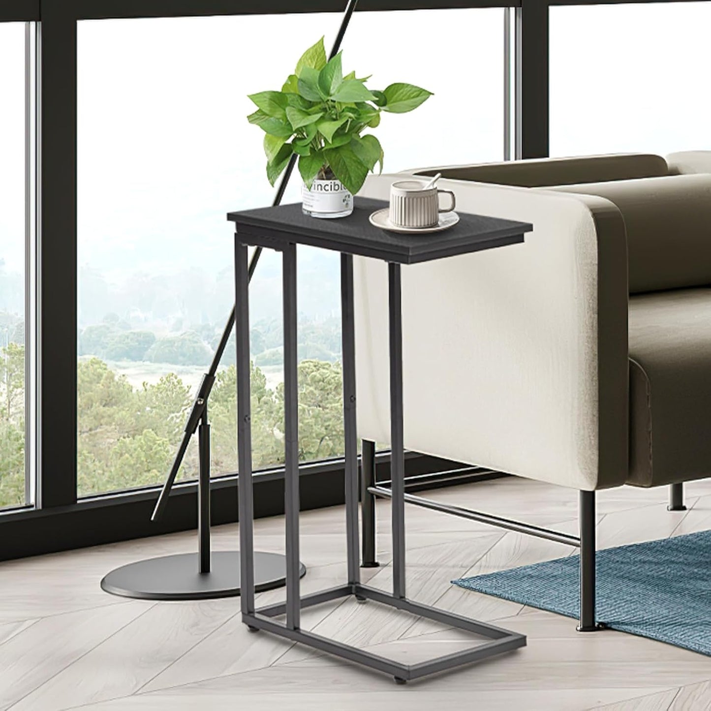 C-Shaped End Table, for Living Room, Bedroom, Small Spaces, TV Tray Couch Side Tables Laptop Table, Black