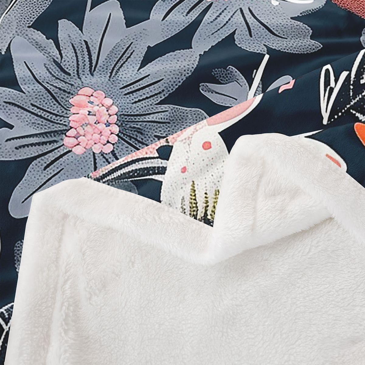 Feelyou Vintage Sherpa Throw Blanket for Couch Boho Neutral Super Soft Cozy Fleece Flowers Blanket for Winter, Plush Throw Throw 50"x60" All Season