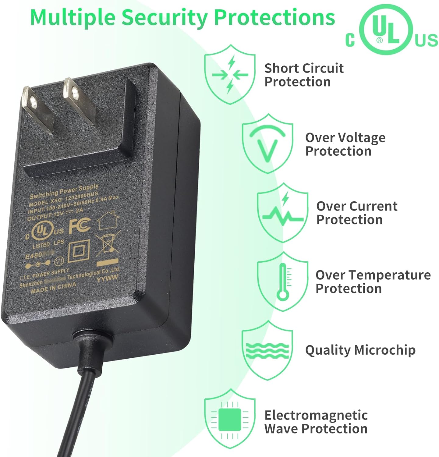 12V 2A Power Supply Class 2 UL Listed with LED Dimmer Switch,24W 100-240V AC/DC 12Volt 2Amp 1.5A 1A Adapter Power Supply with 5.5mm x 2.1 DC Jack Connector for LED Strip Light & Other Device