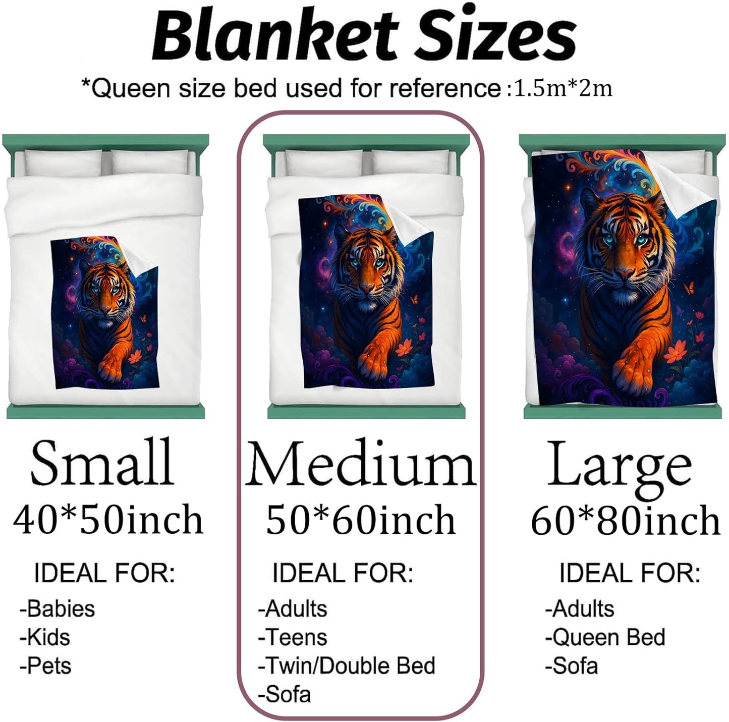 Cosmic Tiger Blanket Flannel Throw Blankets for Animal and Fantasy Lovers, Lightweight Warm Soft Cozy Vibrant Galaxy Jungle Art Print Sofa Couch Chair Bed Office Bedroom Decor Gifts, 60x50inch