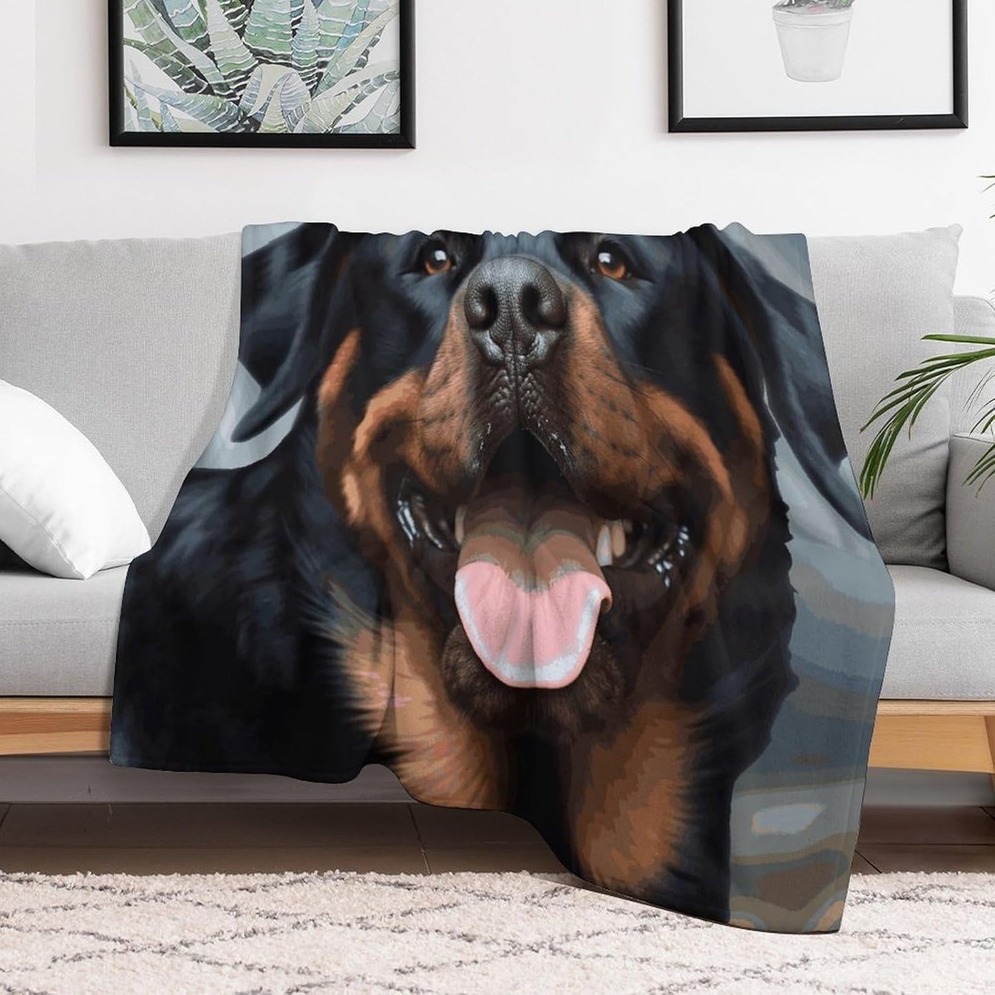 Rottweiler Dogs Tongue Head Blanket Super Soft Lightweight Throw Blanket Cute Cozy Warm Bed Blanket Decorative Fuzzy Blanket All-Season Home Decor Gift for Sofa Couch Living Room 50"*60"（130 * 150cm）
