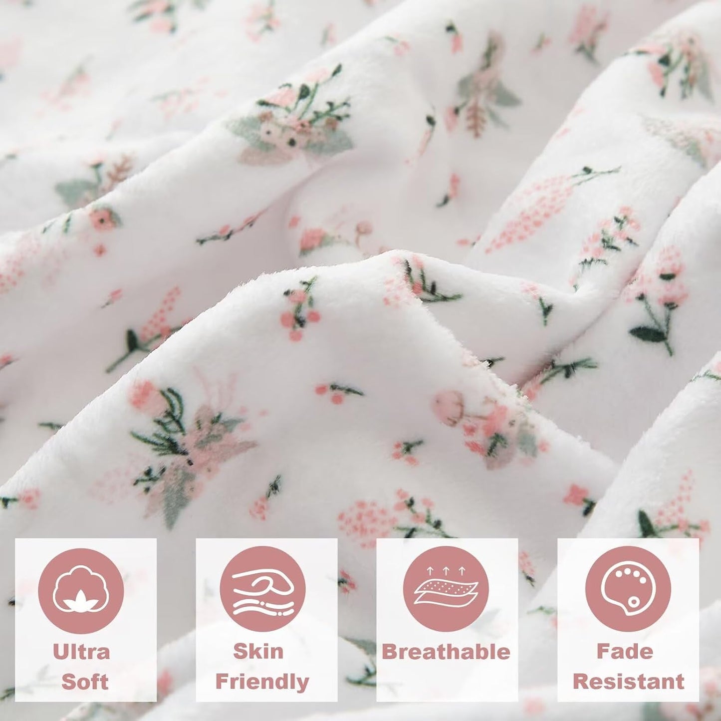 White Rustic Floral Flannel Throw Blanket for Couch Bed Sofa Farmhouse Lightweight Soft Cozy Warm Fall Winter Blankets for Office Naps Travel Warm Aesthetic Cloud Throw Blanket