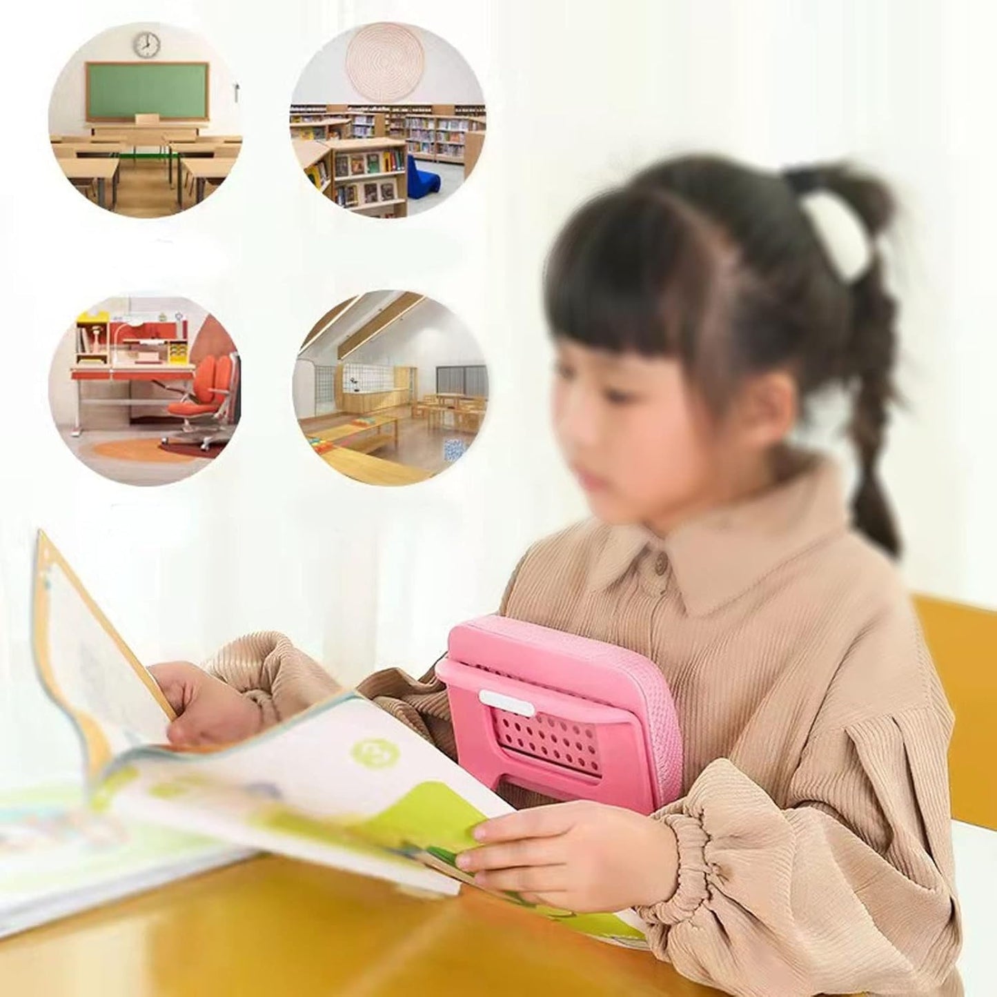 Kids Sitting Posture Corrector and Ergonomic 7° Forward Tilt Desk Writing Posture Corrector Detachable Nap Pillow with Holder(Pink)