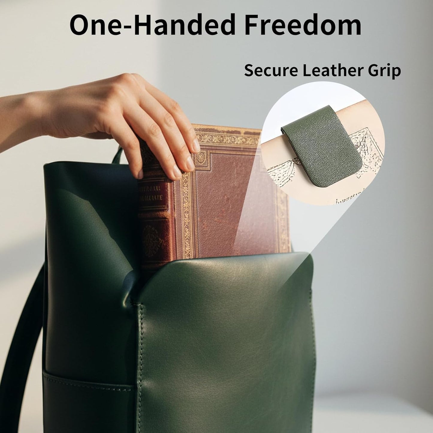 [4-in-1 Reading Set] 2 Soft Silicone Thumb Page Holders & 2 Magnetic Vegan Leather Bookmarks - Ergonomic One-Handed Book Opener & Secure Page Markers - Unique Bookish Gifts for Readers