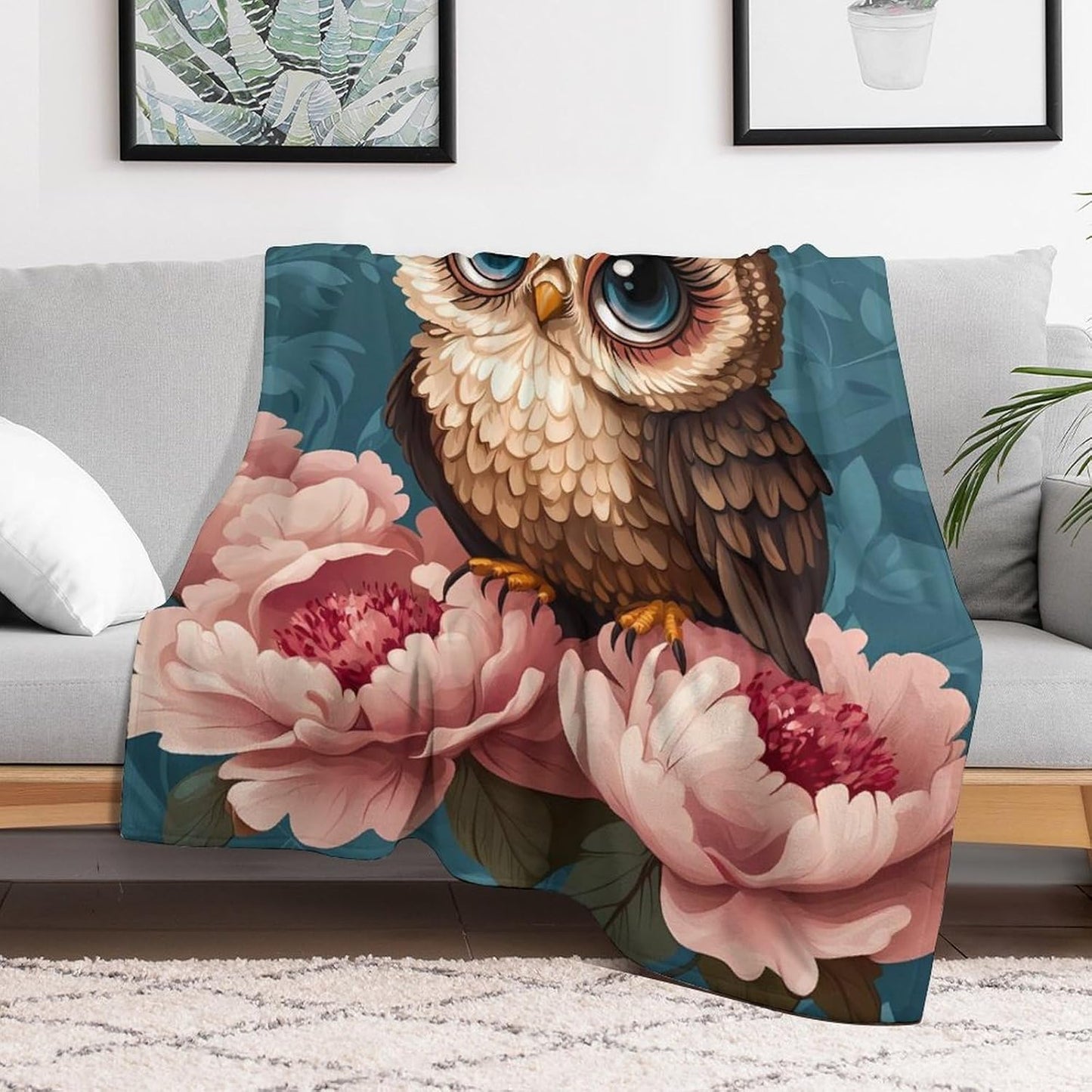 Cute Owl Throw Blanket for Couch Bed Plush Cozy Fuzzy Flannel Blanket for All Season 55"x70"
