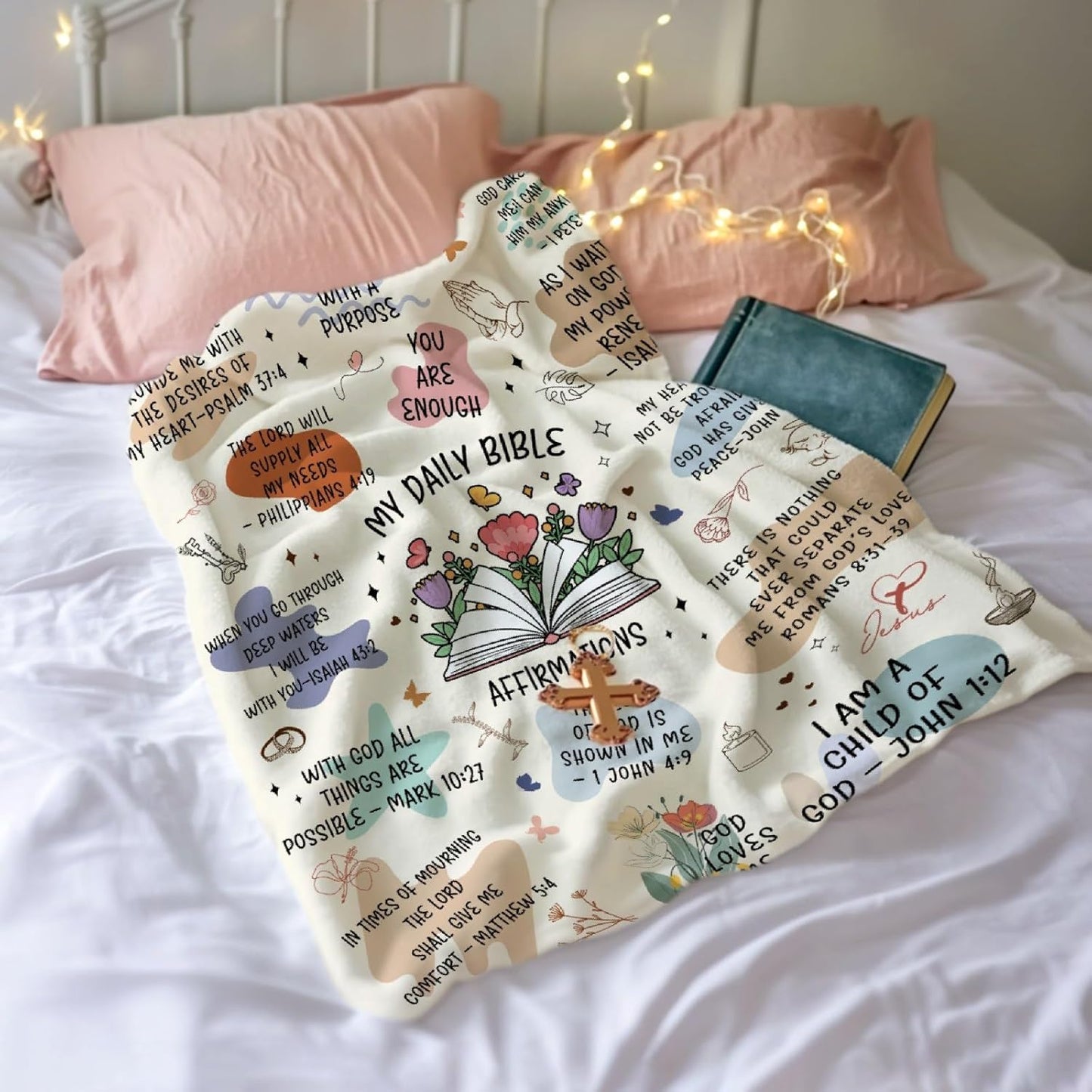Christian Gifts for Women Men, Bible Verse Blanket for Women Faith,Faith-Based Bible Religious Gifts, My Daily Bible Affirmations Flannel Throw Blankets,Inspirational Thoughts Prayer Blanket, 60x50(M)