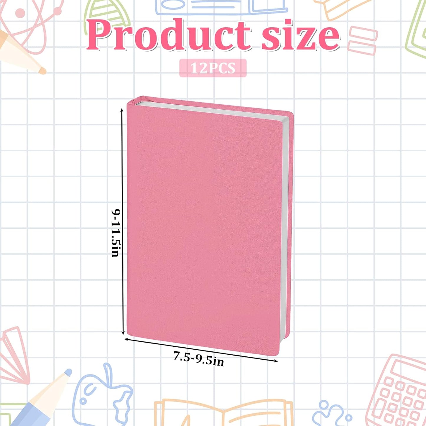 12 Pack 9x11 Inch Jumbo Book Covers, Stretchable Book Sox for Most Hardcover Books, Washable & Reusable Protective Covers, Multicolor
