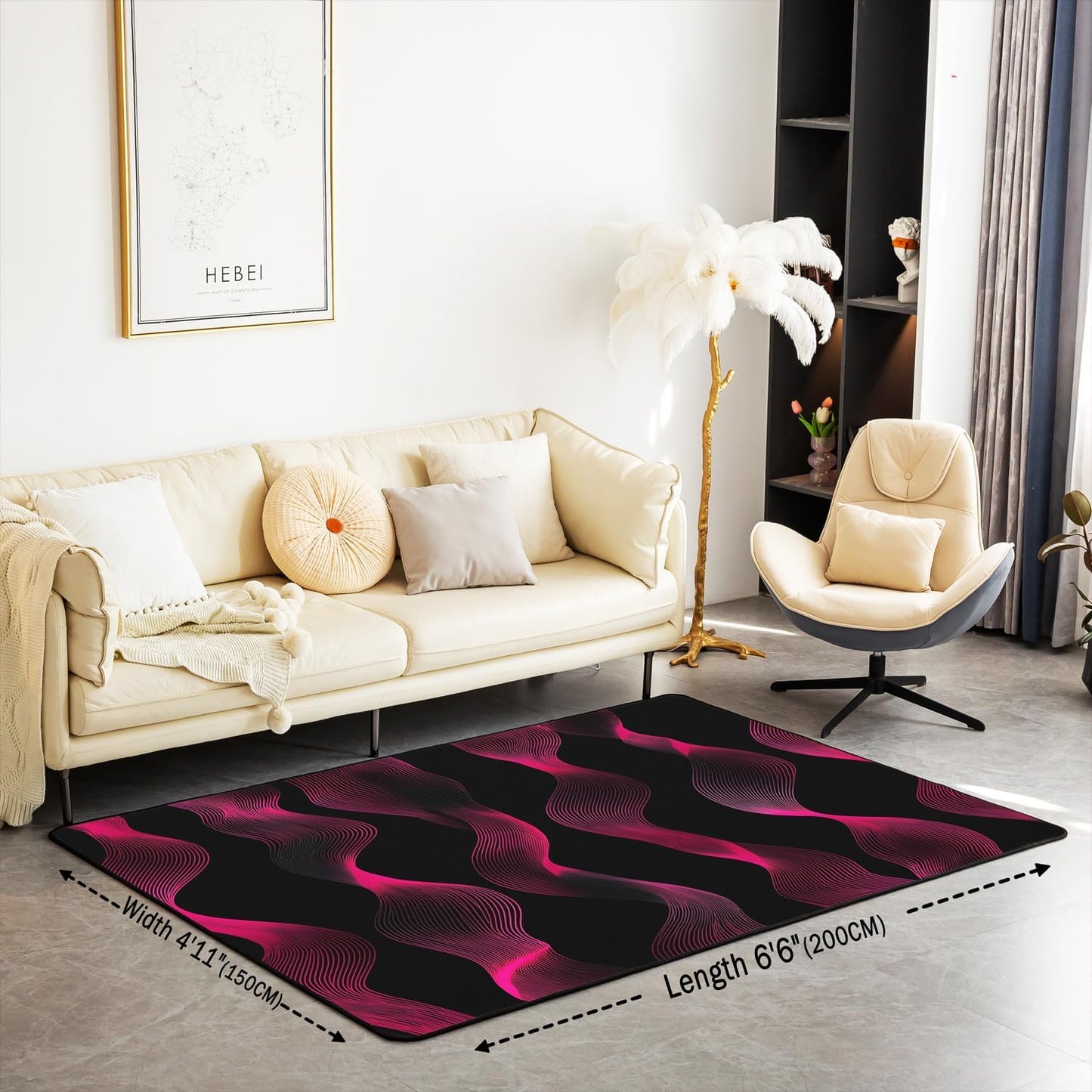 Pink Black Striped Area Rug for Living Room,Ombre Geometric Washable Rugs for Bedroom Home Office,Decorative Accent Rug,Modern Gradient Lines Soft Non Shedding Carpet,6'6" x 4'11"