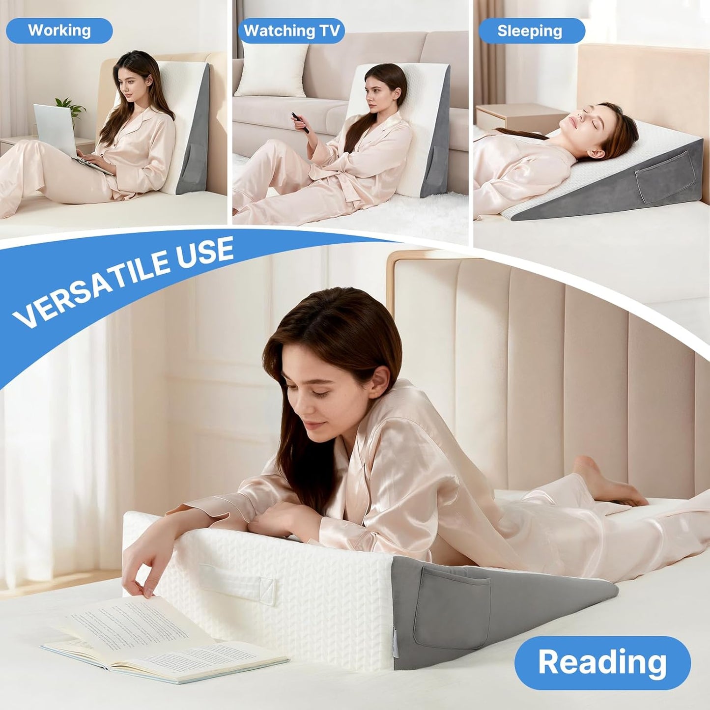 Vekkia 24" x 24" x 7.5" Bed Wedge Pillow for Sleeping – Triangle Pillow for Sleep Apnea, Acid Reflux, Snoring & Back Support, Washable Cover