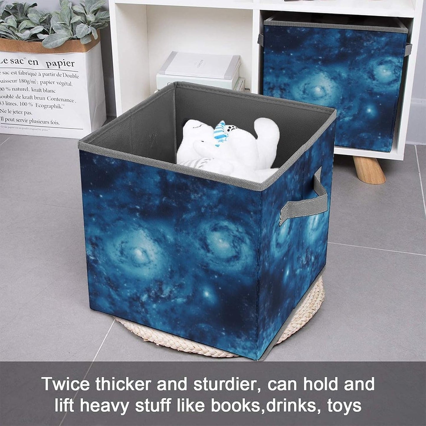 Blue Universe Space Galaxy Storage Bins with Handles Fashion Large Storage Cubes Sturdy Foldable Storage Boxes Space-Saving Storage Baskets for Home Office Clothes Closet Organizers