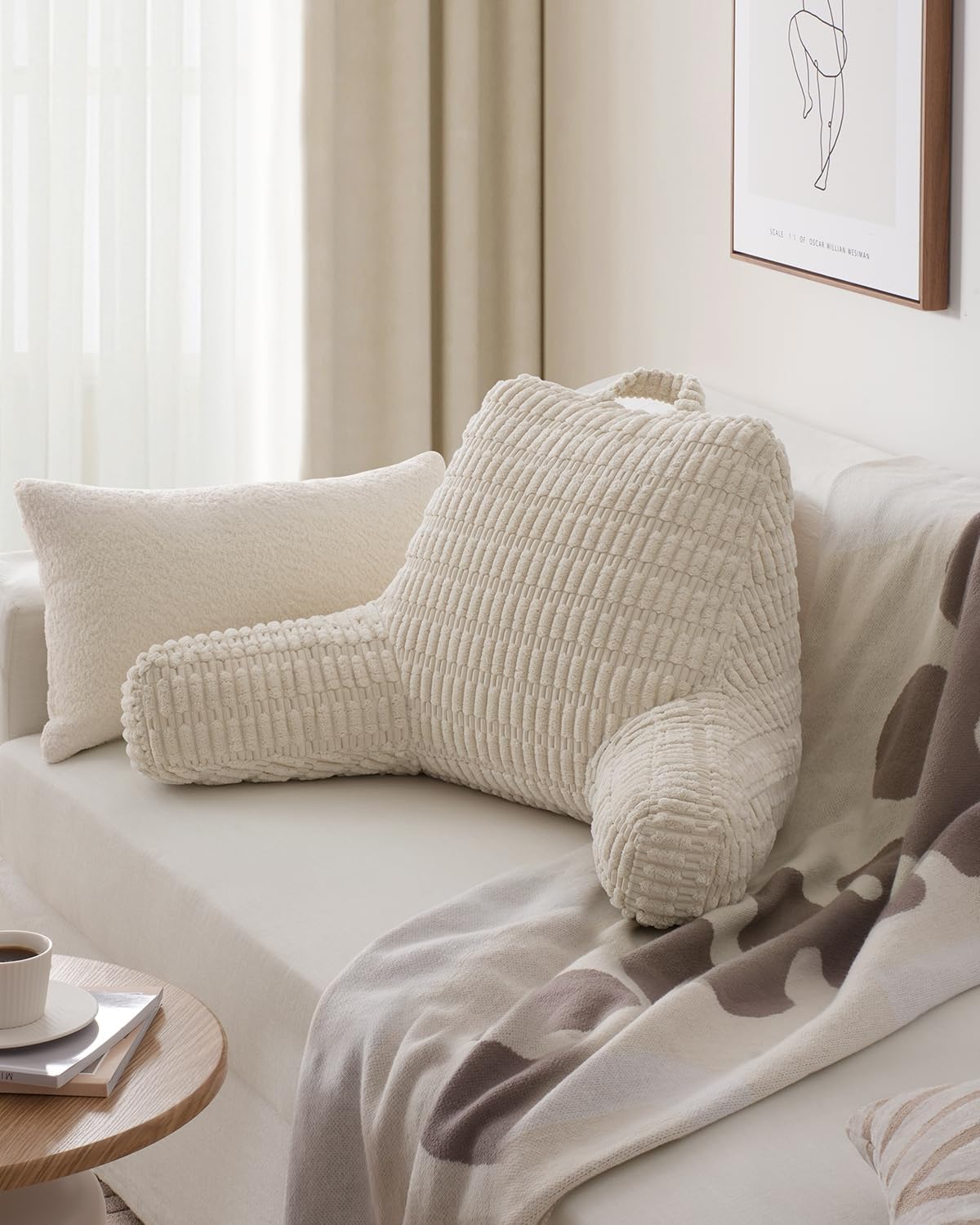 Shredded Memory Foam Reading Pillow with Arms — Pockets, Washable Cover, Bed or Couch