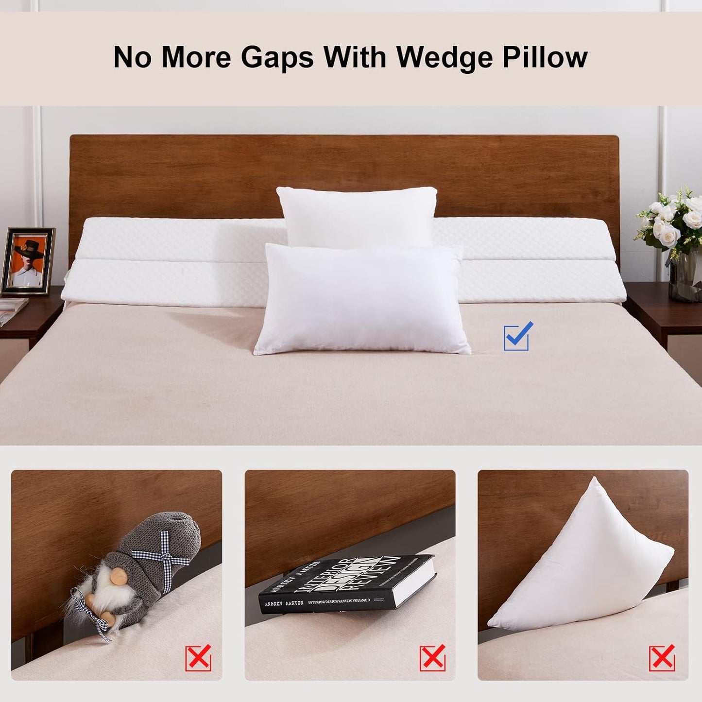EUHAMS King Size Bed Wedge Pillow - Bed Gap Filler Mattress Wedge Headboard Pillow Close The Gap 0-7" Between Your Headboard and Mattress or Wall for Sleeping Backrest Pillow (White 76"x10"x6")