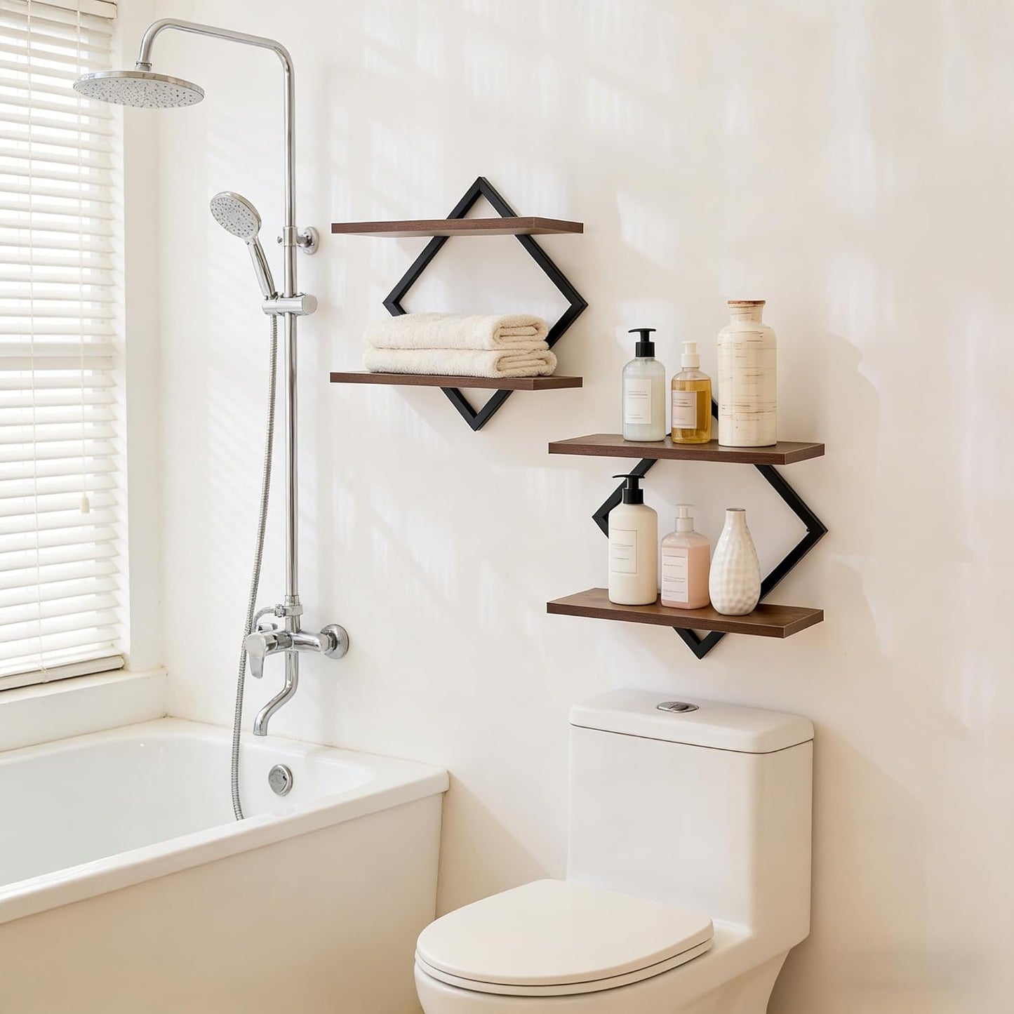 Set of 2 Floating Shelves Farmhouse Wall Shelves 2-Tier Decorative Hanging Shelves Wall Mounted Bathroom Shelves Wooden Wall Decor Shelf (Brown)