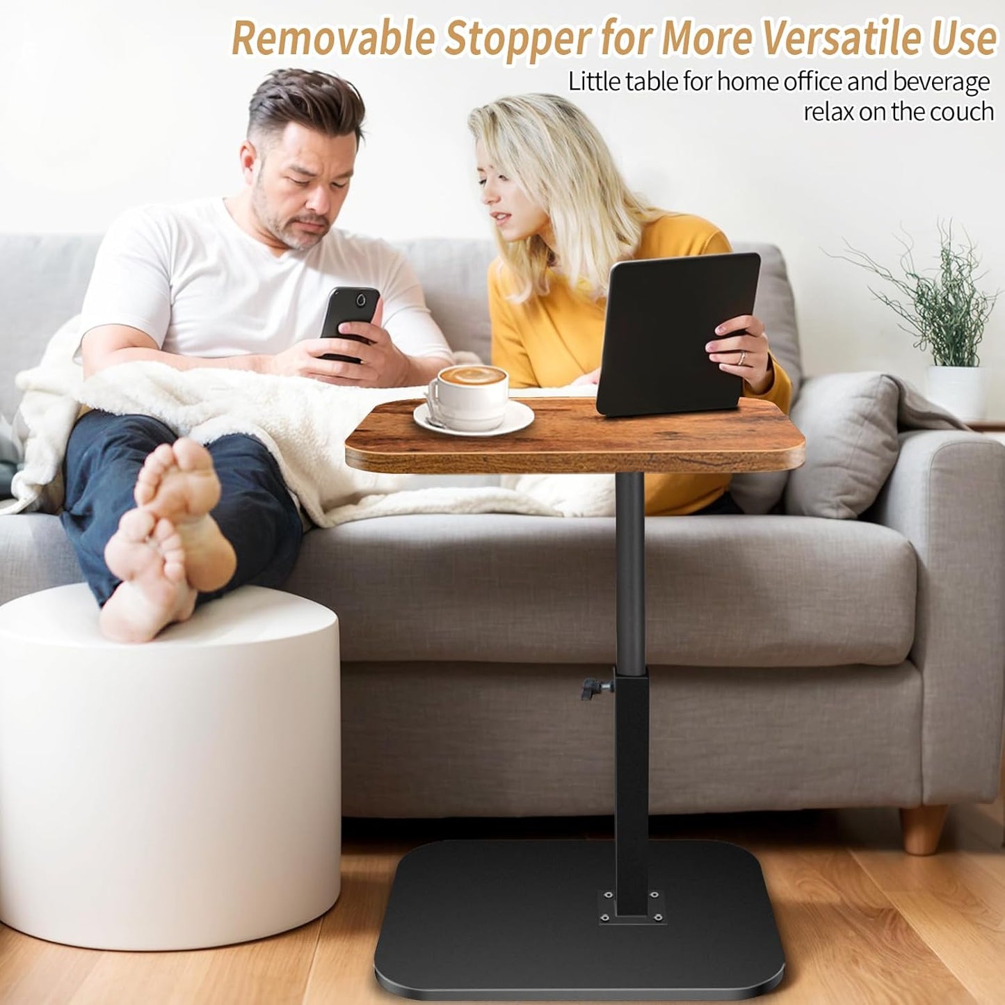 Small End Table Adjustable Height, 90° Flip-Over Panel Side Table for Small Spaces 360° Swivel TV Tray Couch Tables That Slide Under, Food Snack Trays for Sofa Bed Living Room