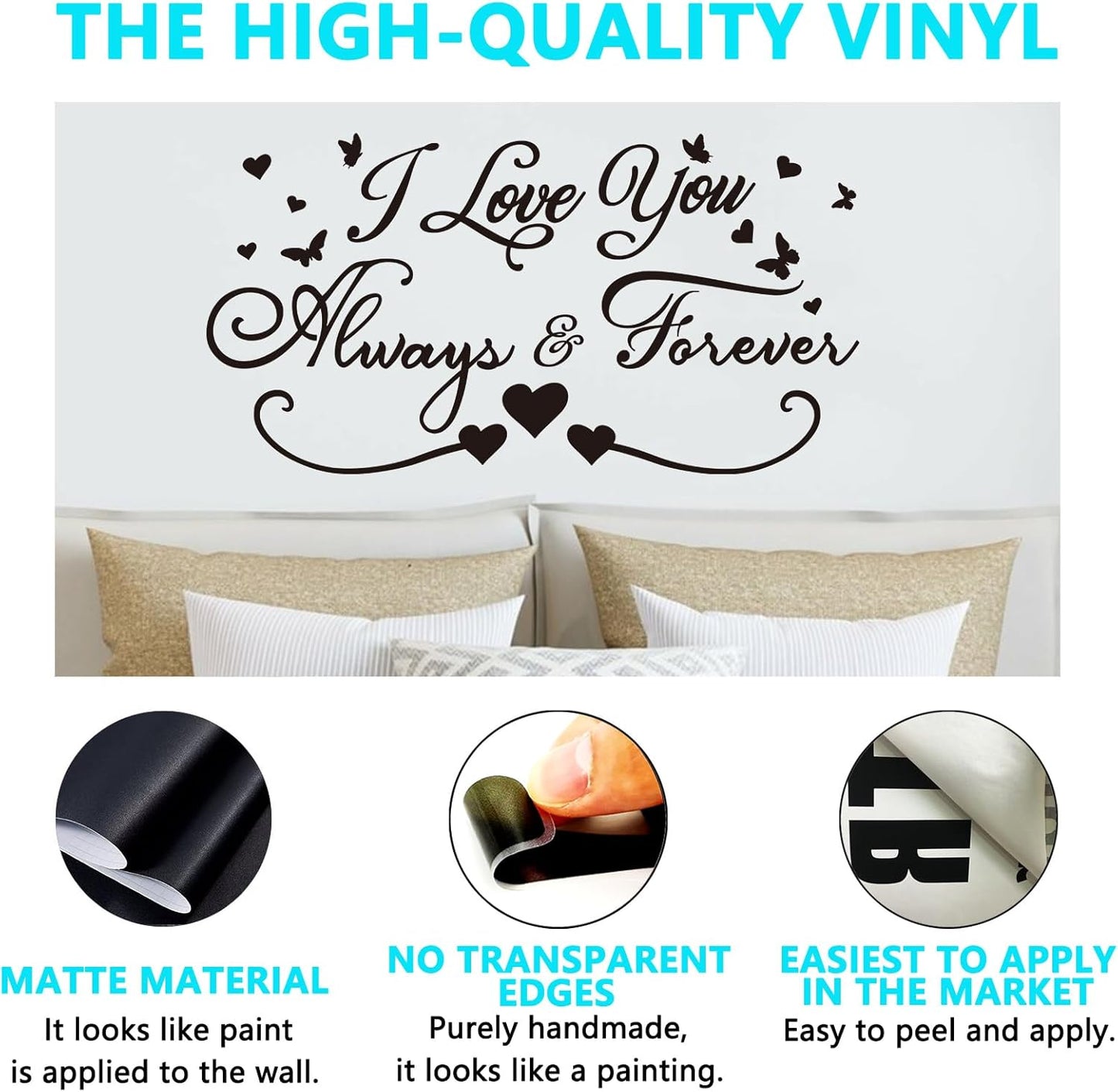 AnFigure Love Quotes Wall Stickers: Inspirational Vinyl Art Couples Wall Decals for Home Bedroom Bathroom Living Room - I Love You Always & Forever 21"X11"