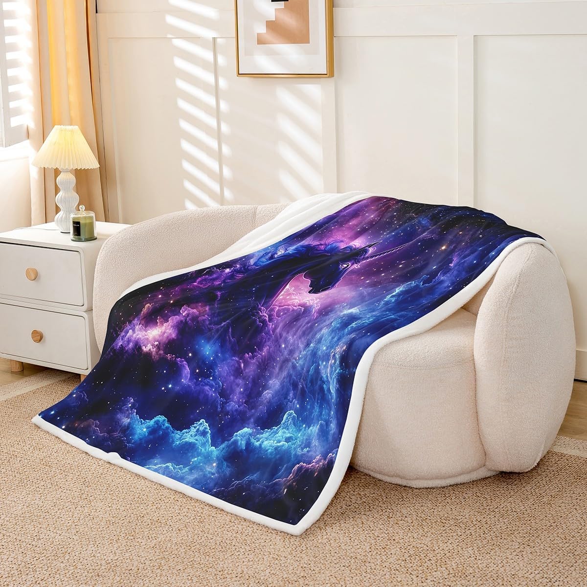 Unicorn Blanket Purple Blue Galaxy Throw Blanket 90"x90",Cute Dreamy Horse Fleece Blanket Cartoon Magical Animal Bed Blanket,Unicorn Bedroom Decor for Girls Sofa Couch Travel Camping Decor