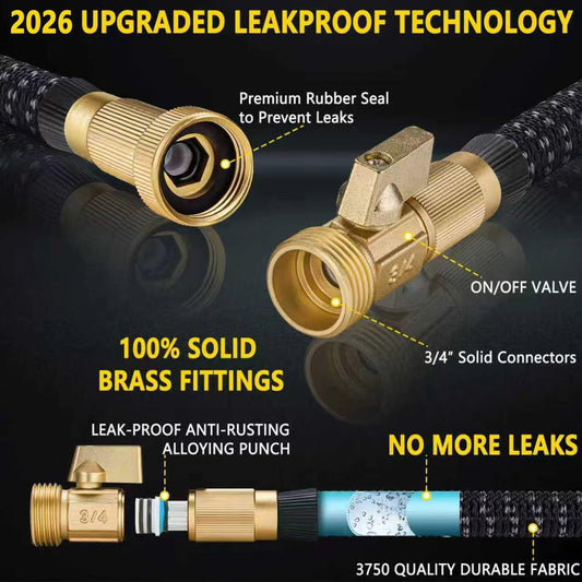 100 ft Garden Expandable Hoses - New Upgrated 2026 Flexible Water Hose - Kink-less Car Wash Pipes with Solid Brass Connector, Leakproof Lightweight Expanding Hoses for Yard,Outdoor