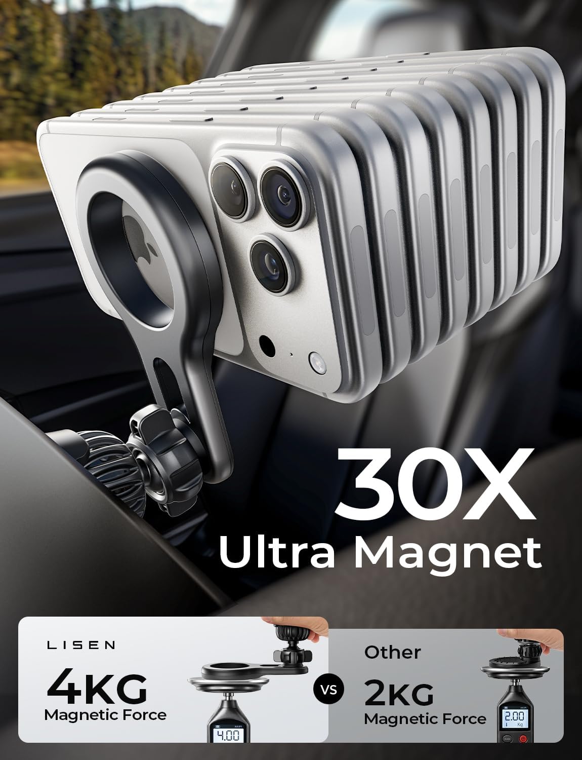 LISEN for MagSafe Car Mount, 2026 Magnetic Phone Holders for Car Air Vent Phone Mount [Ultra-Magnetic] Hands Free Cell Phone Holder Car Accessories Gifts for Men Women fit iPhone 17 16 15 14 13 12 Pro